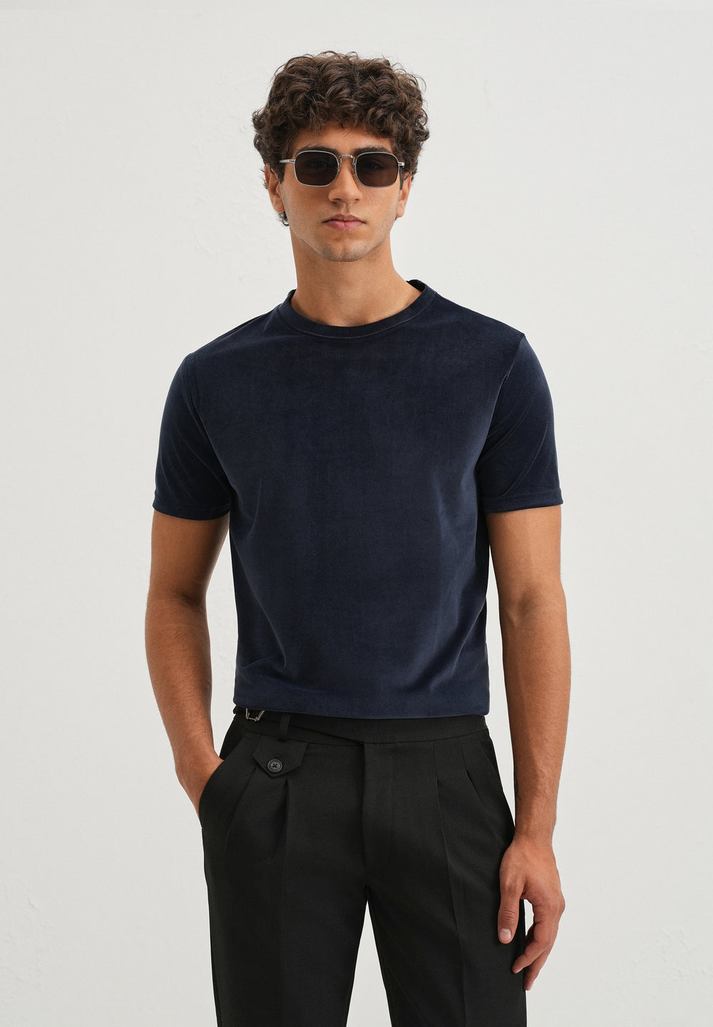 Dark Blue Plain Suede T-shirt