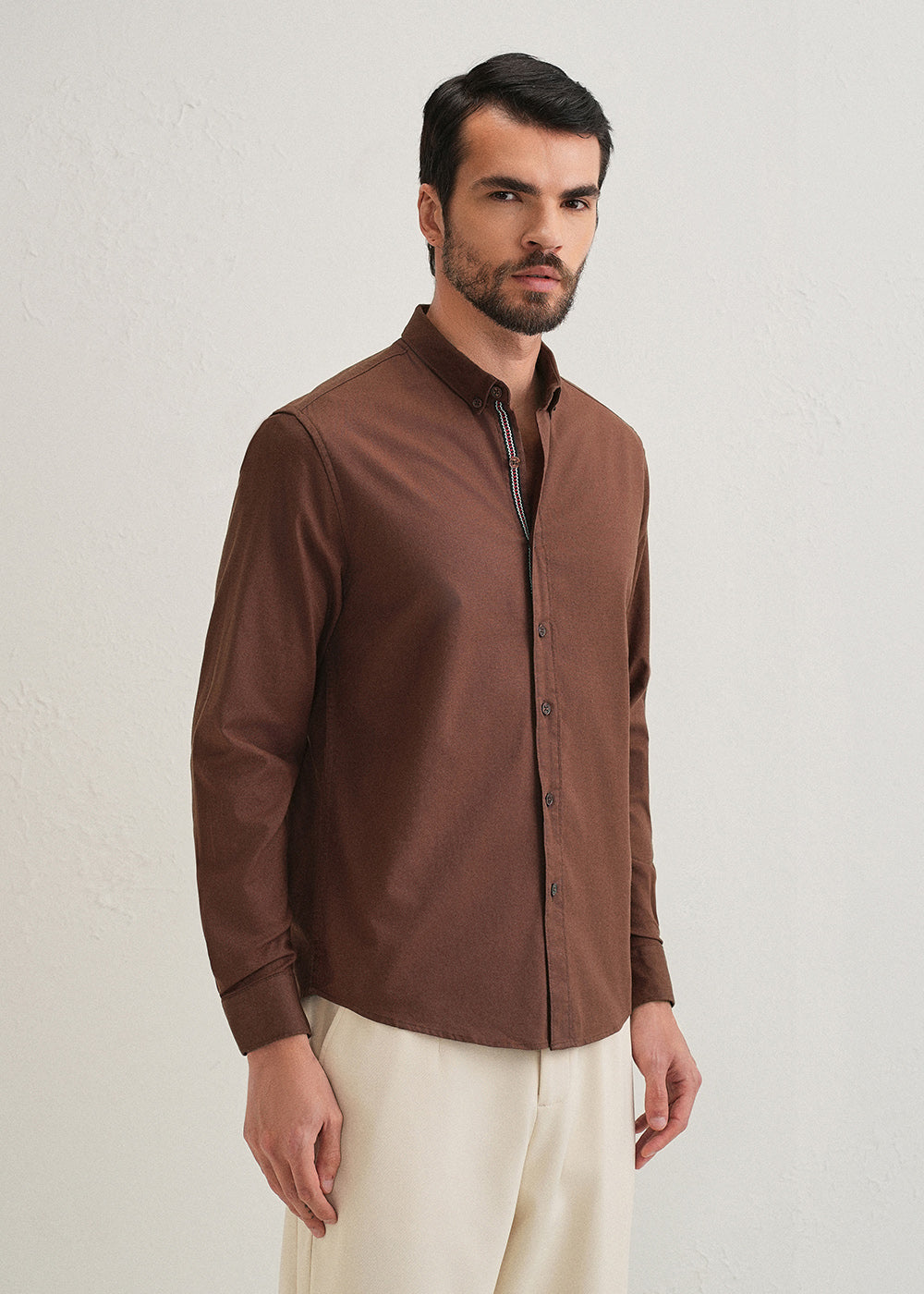 Dark Brown Contrast Placket Shirt