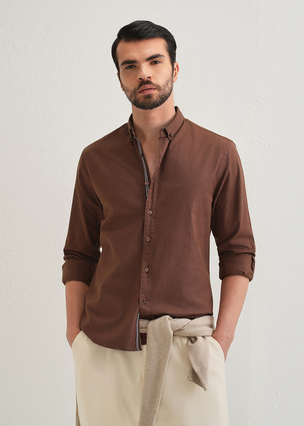 Dark Brown Contrast Placket Shirt