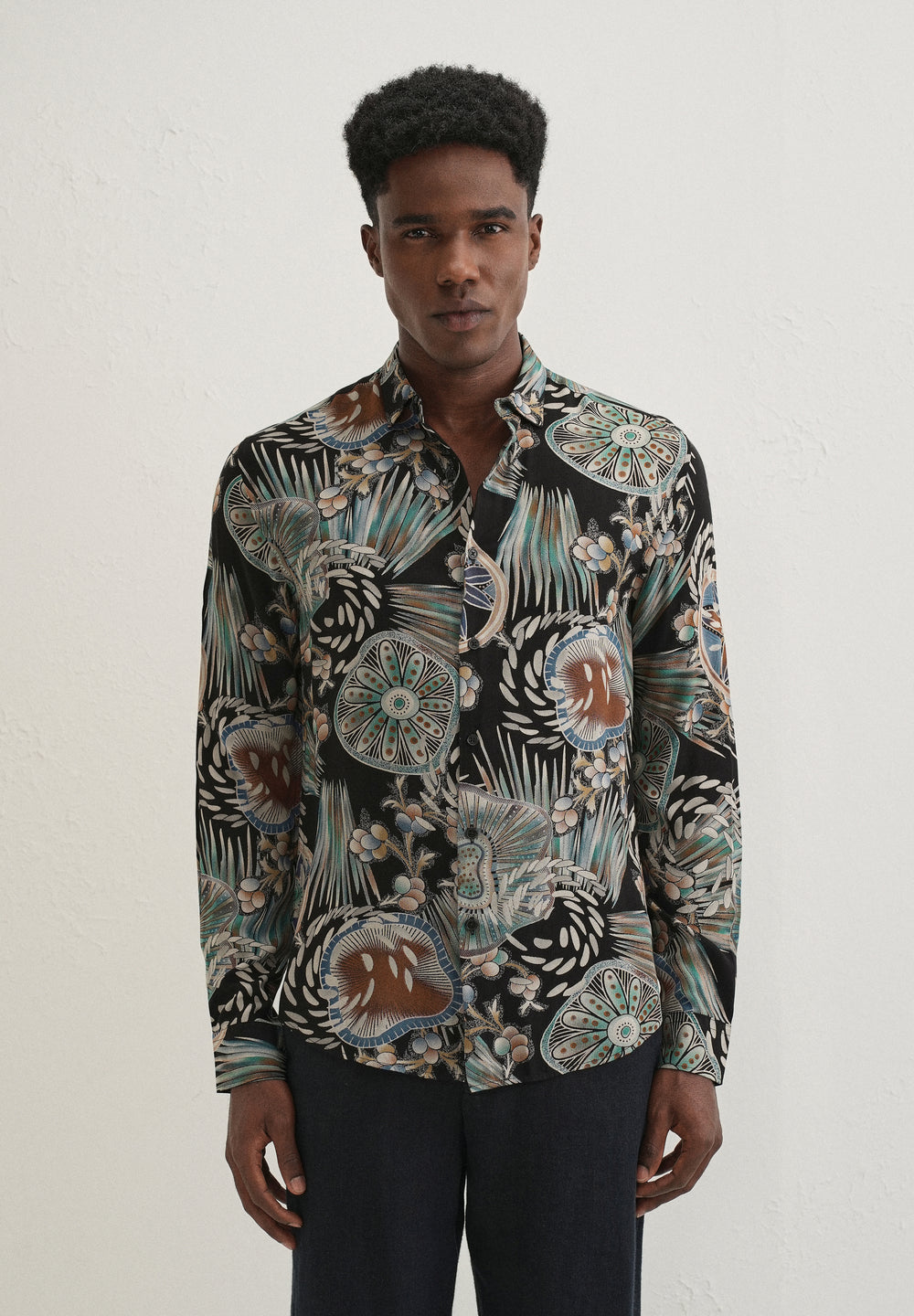 Dark Green Abstract Feather Shirt