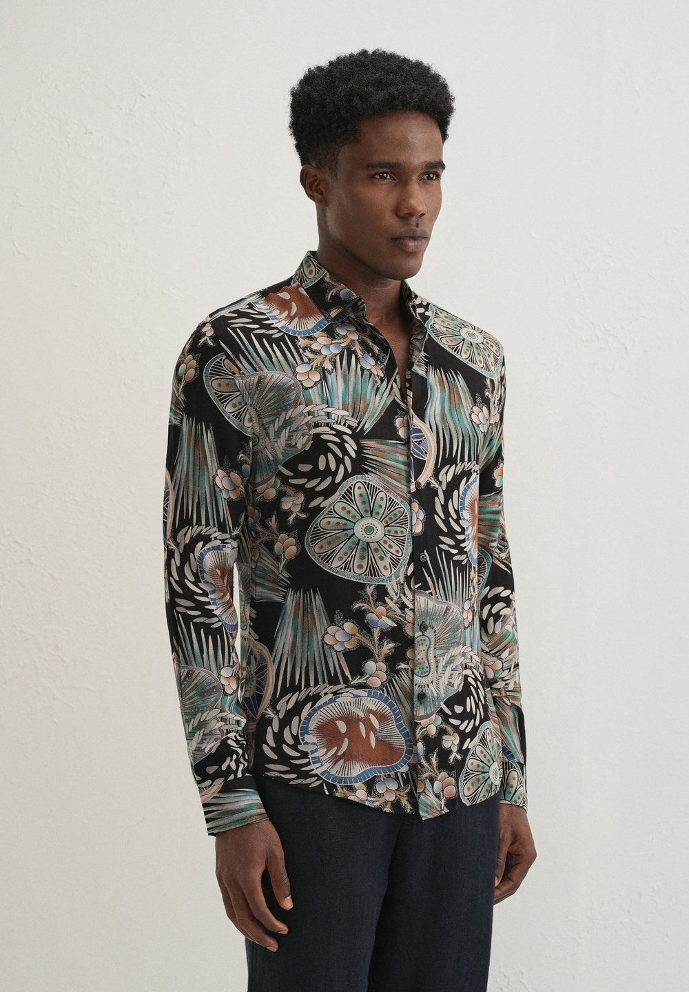 Dark Green Abstract Feather Shirt