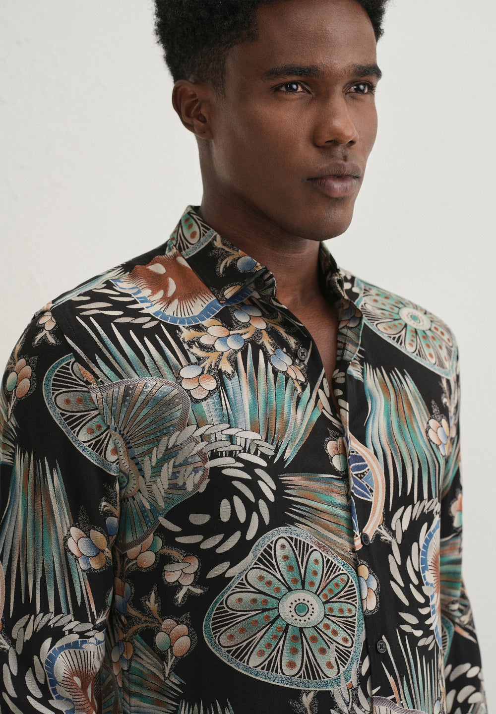 Dark Green Abstract Feather Shirt