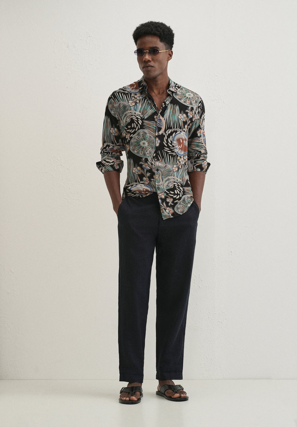 Dark Green Abstract Feather Shirt