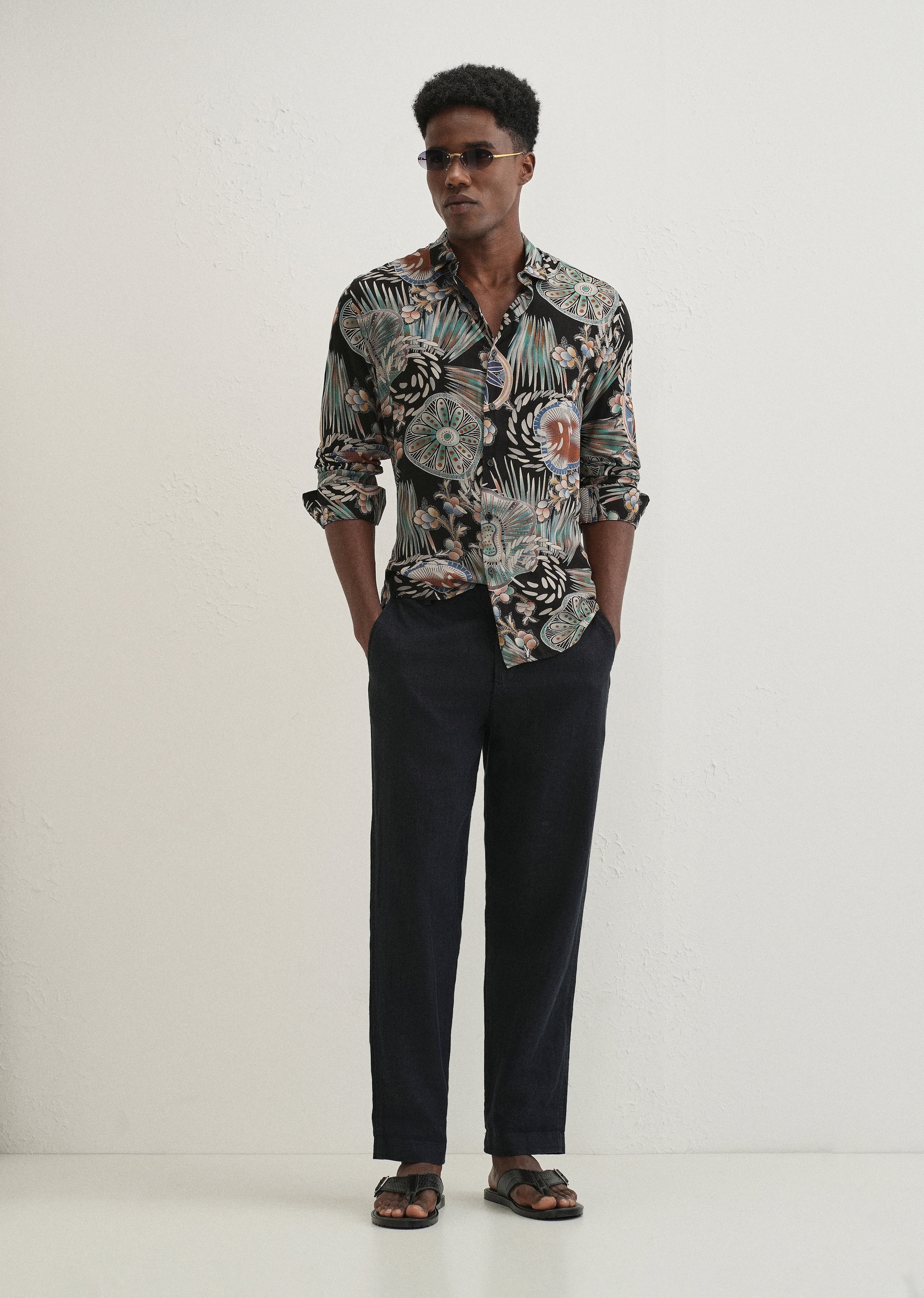 Dark Green Abstract Feather Shirt
