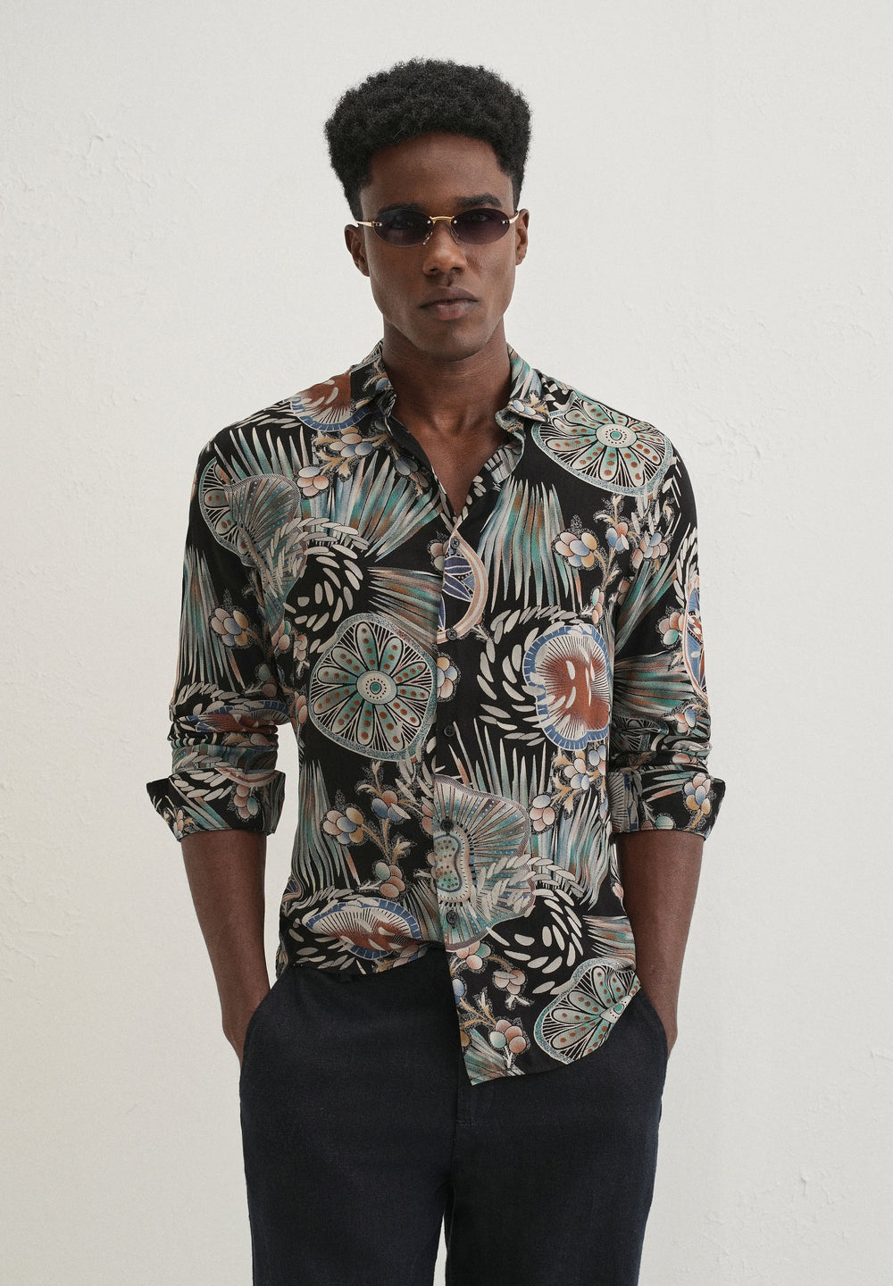 Dark Green Abstract Feather Shirt