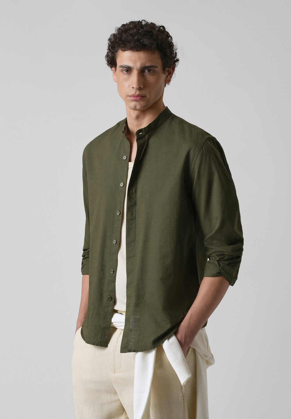 Dark Green Cotton Linen Shirt
