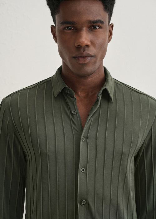 Dark Green Plain Stripe Shirt