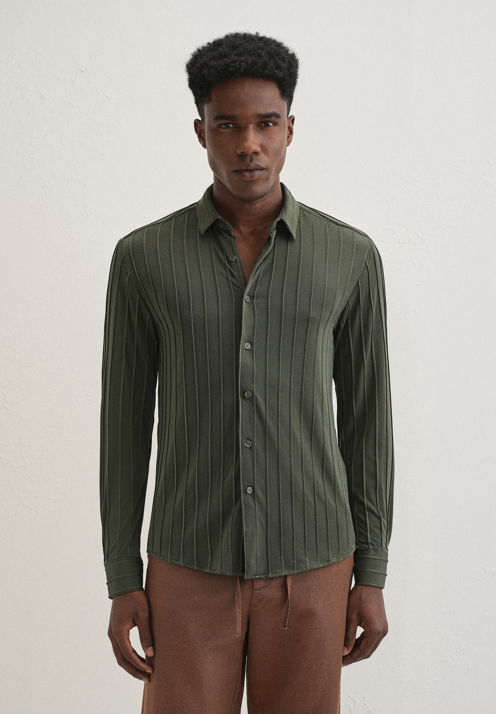 Dark Green Plain Stripe Shirt