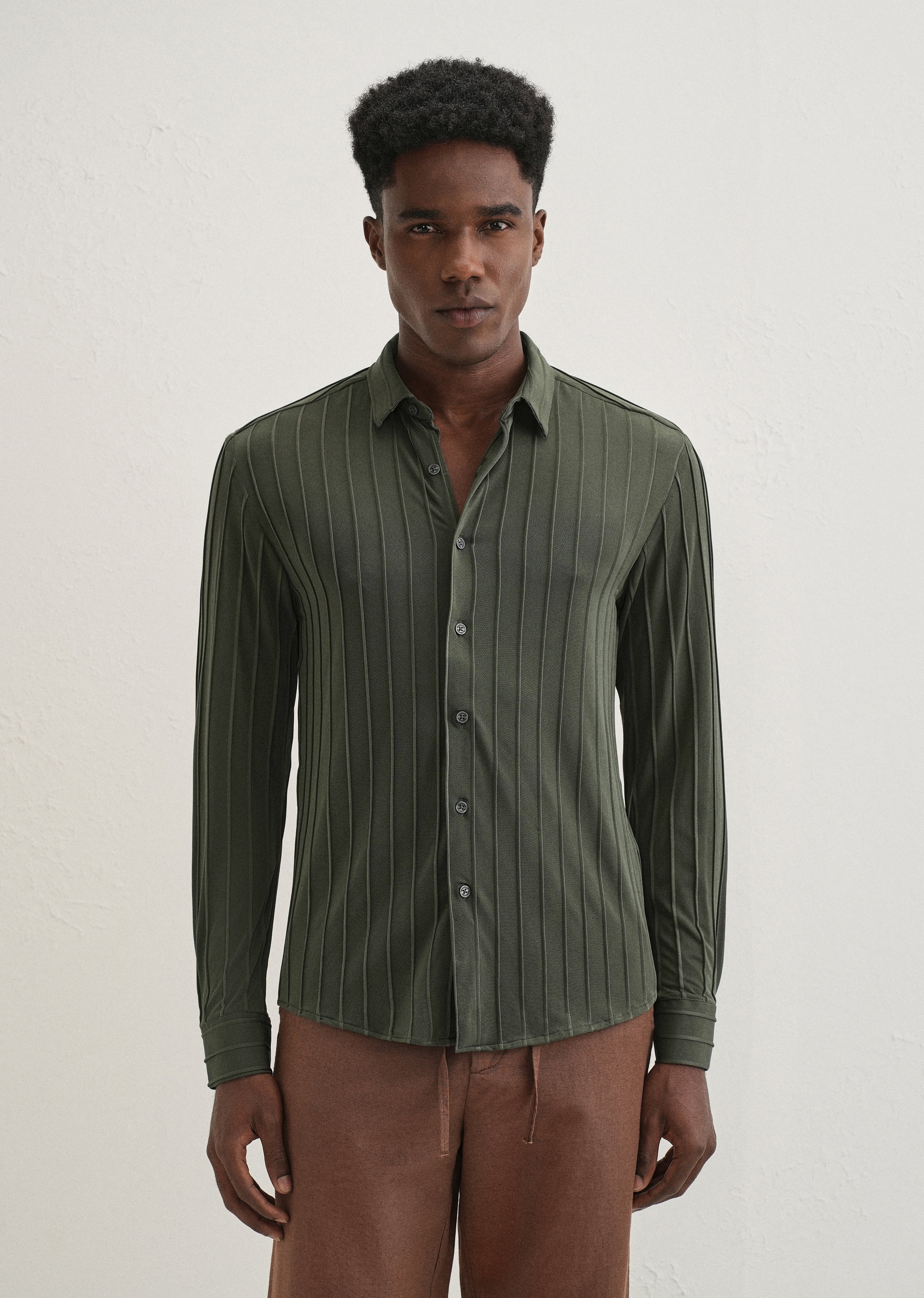 Dark Green Plain Stripe Shirt