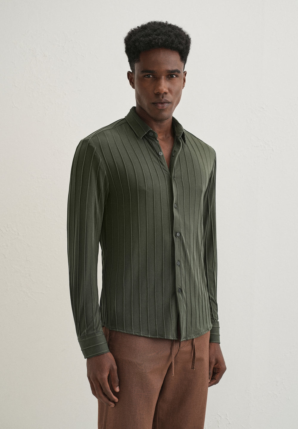 Dark Green Plain Stripe Shirt