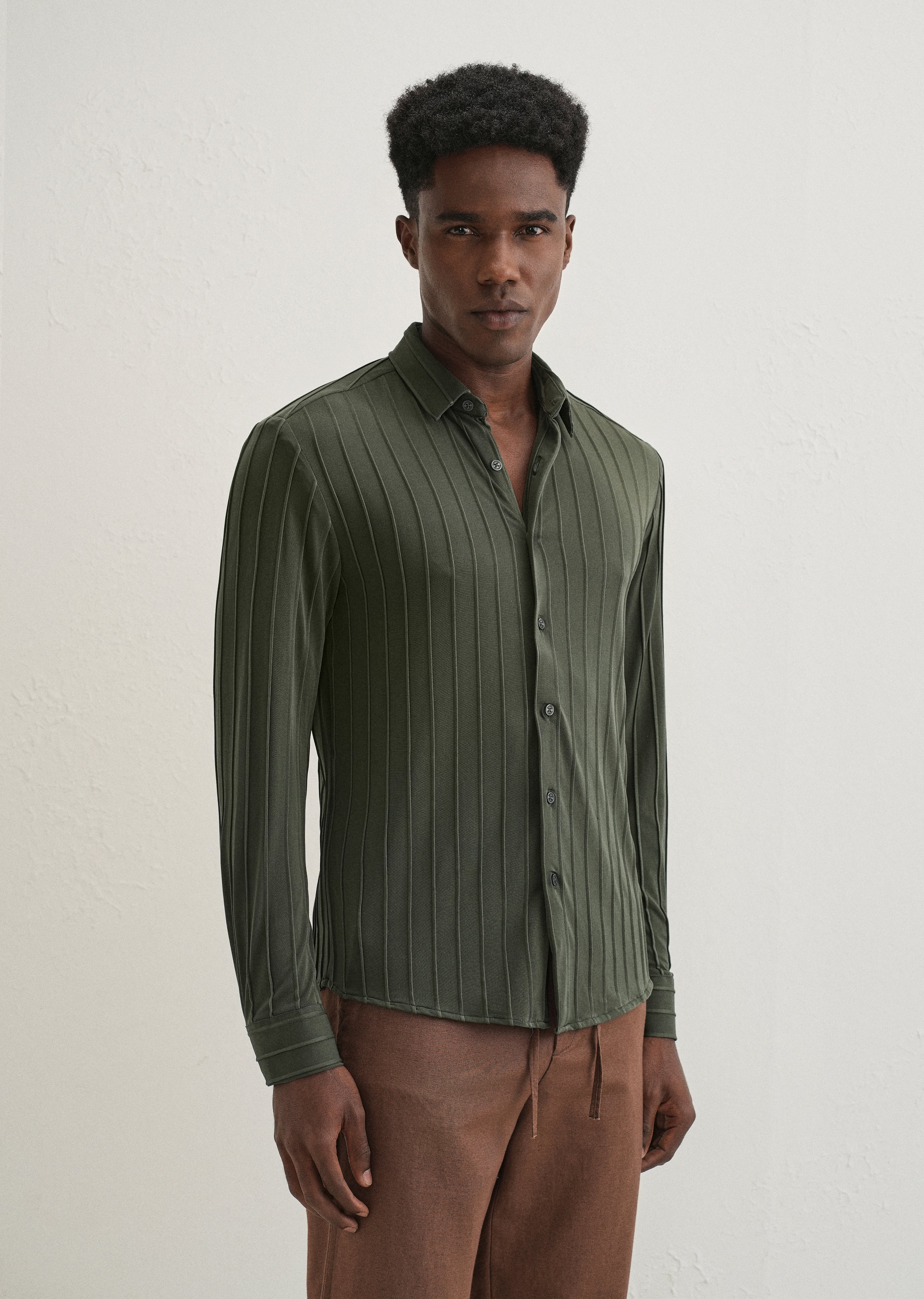 Dark Green Plain Stripe Shirt