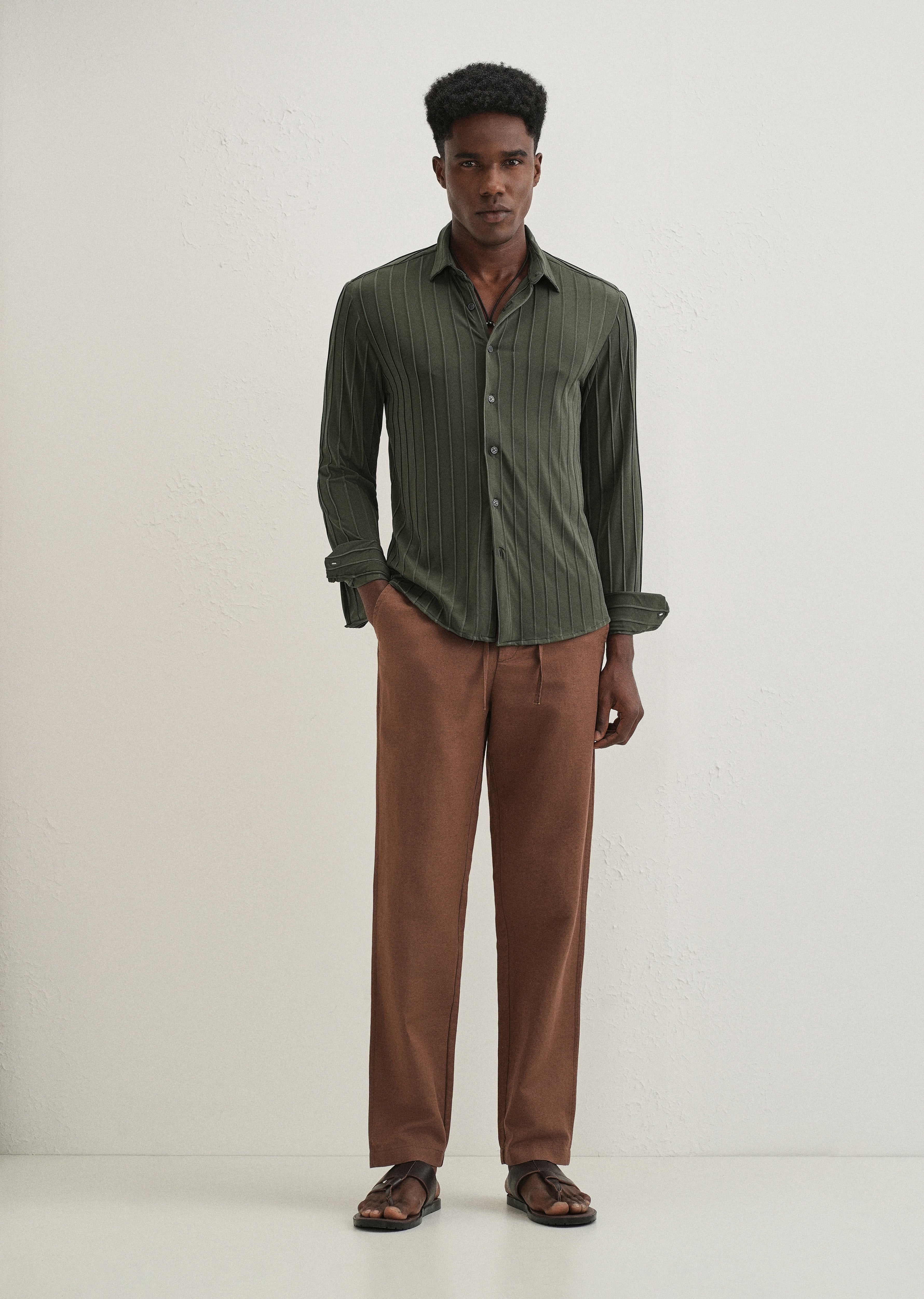 Dark Green Plain Stripe Shirt
