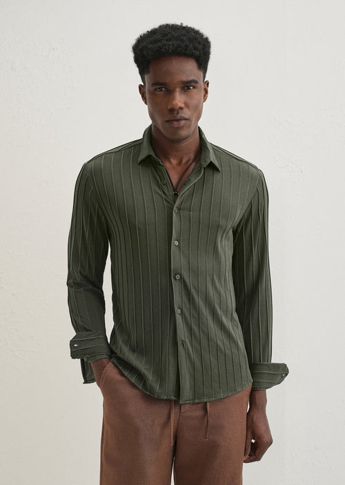 Dark Green Plain Stripe Shirt