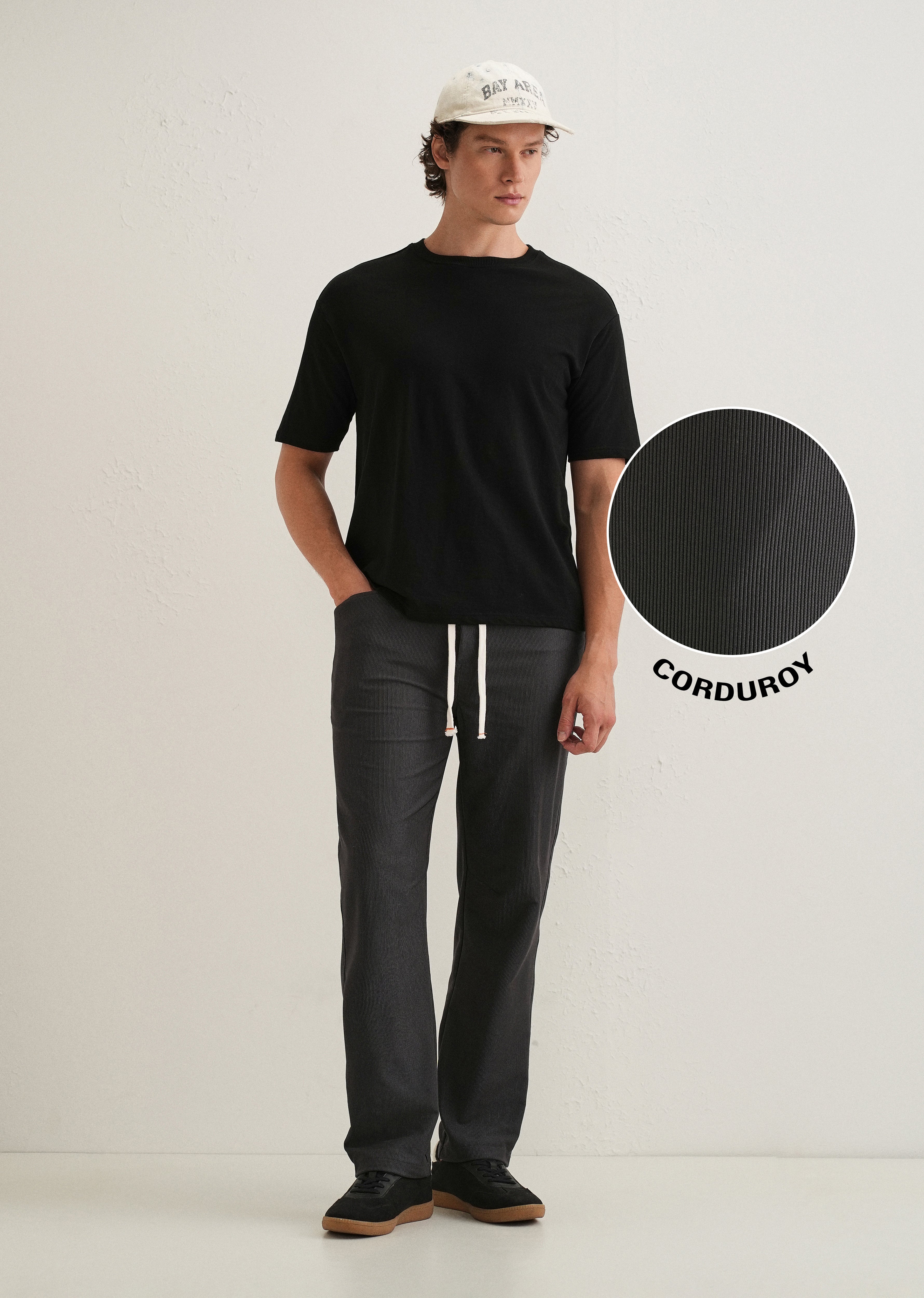 Dark Grey Straight Fit Corduroy Pants