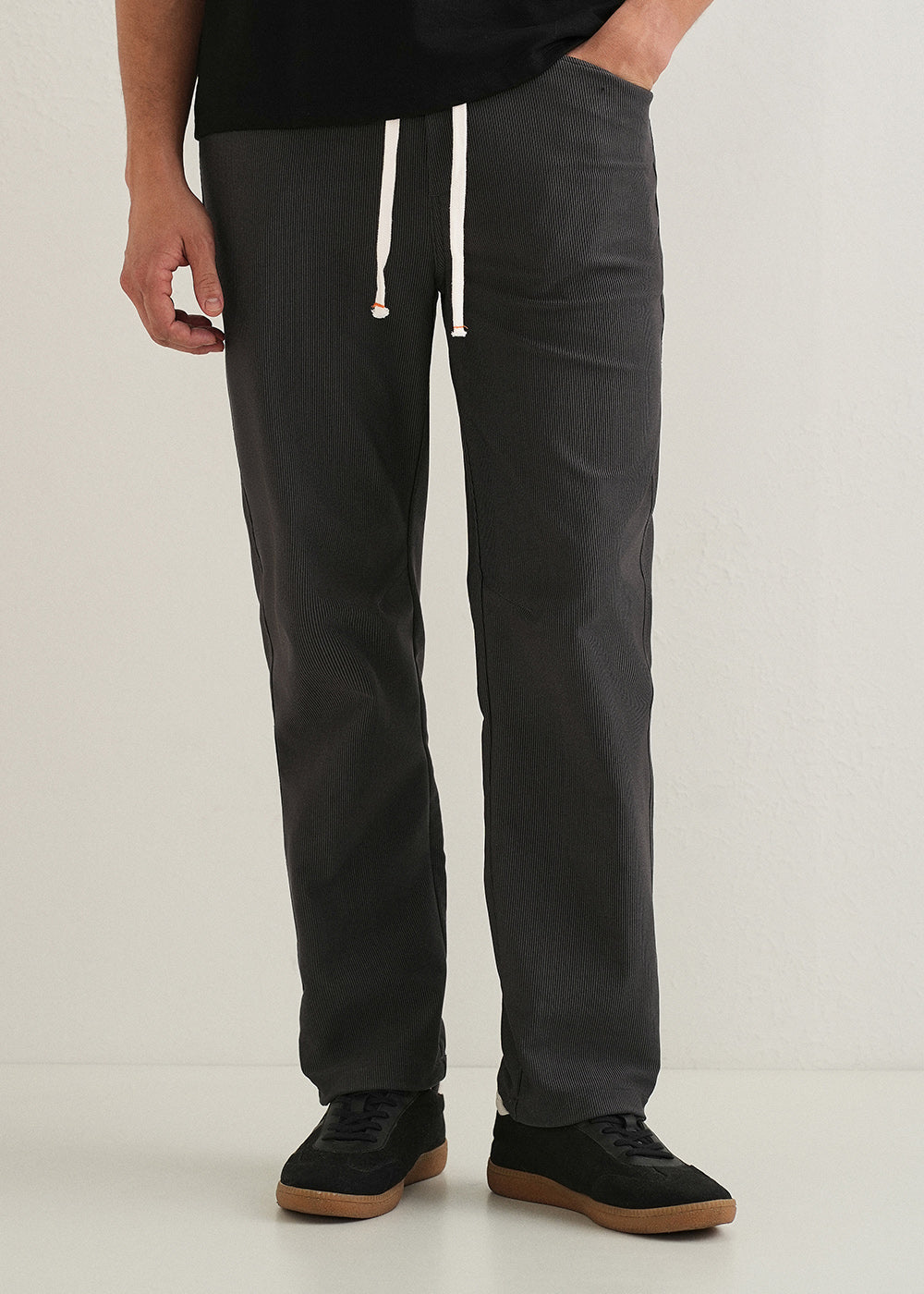 Dark Grey Straight Fit Corduroy Pants