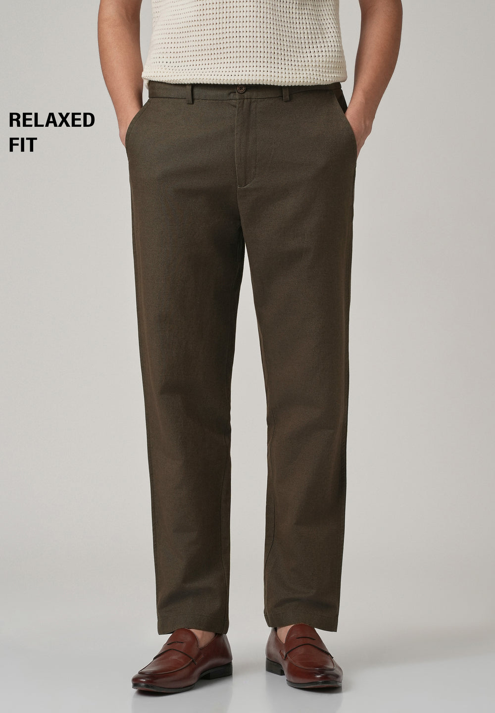 Dark Olive Linen Relaxed Fit Trouser