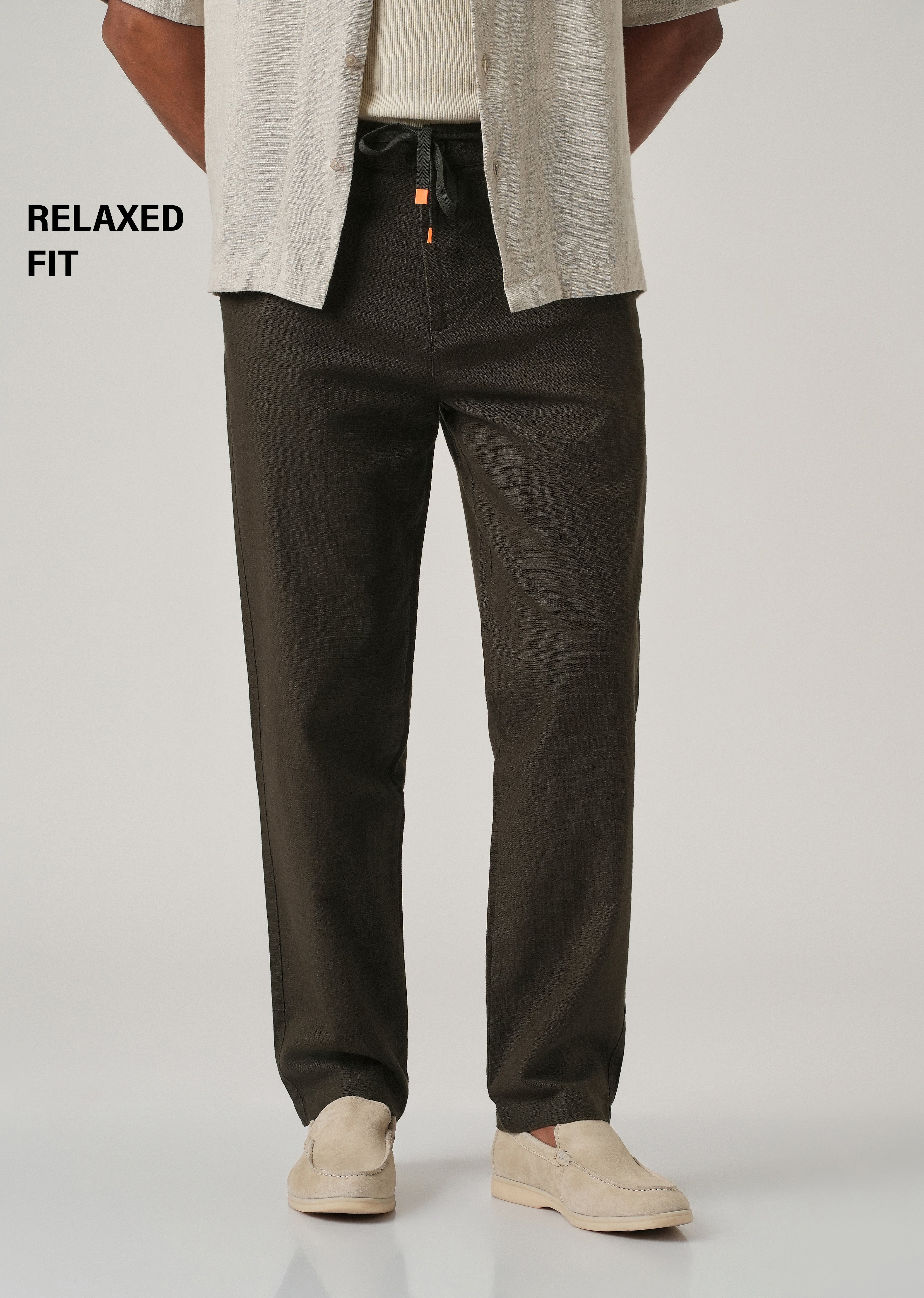 Dark Olive Linen-Look Cotton Trousers