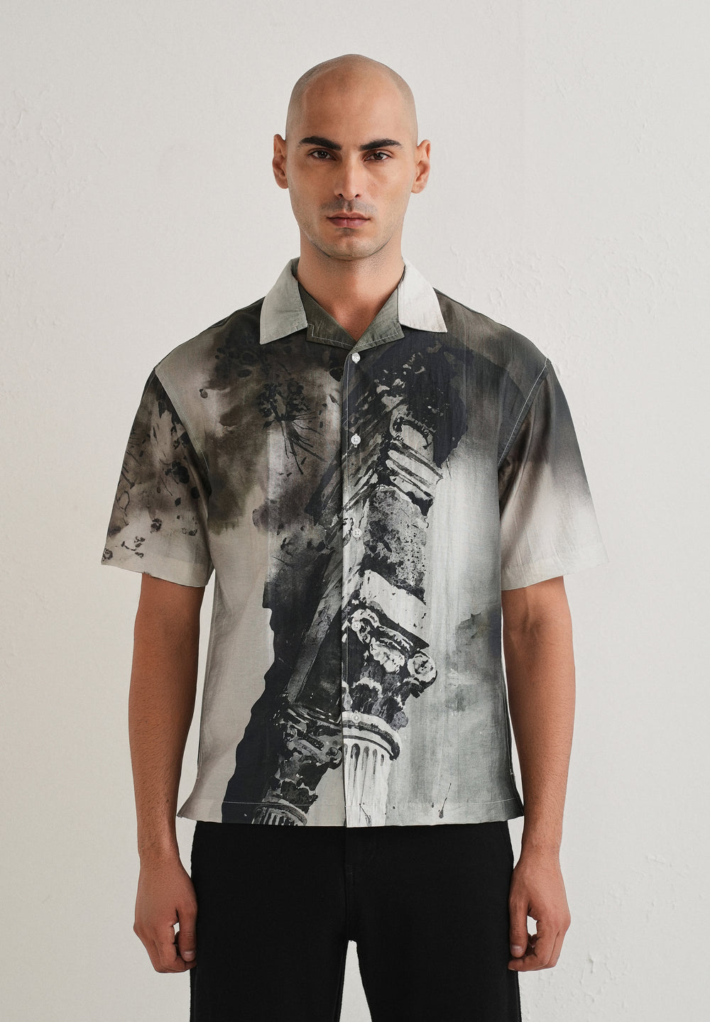 Dark Olive Wash Placement Print Shirt