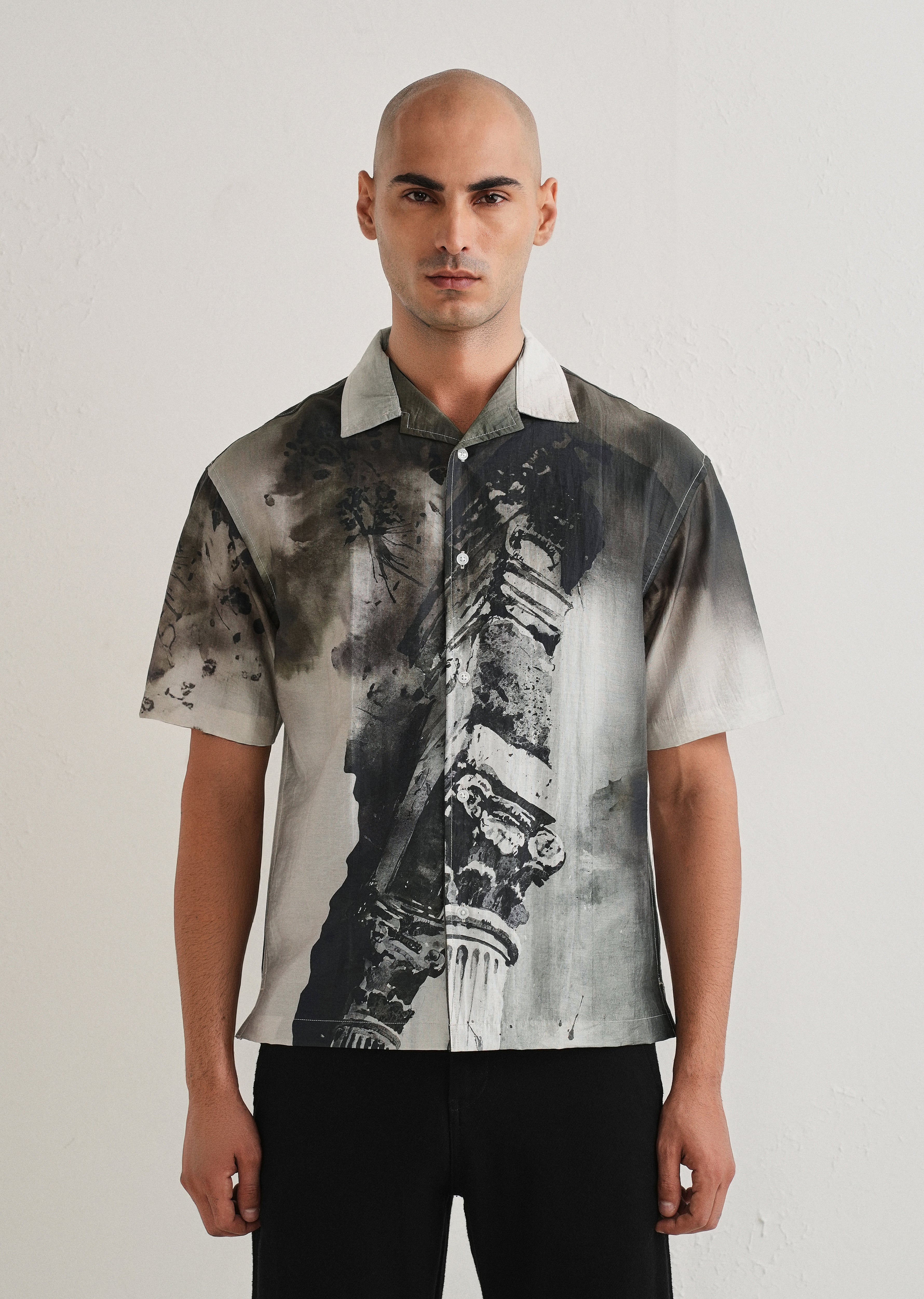 Dark Olive Wash Placement Print Shirt