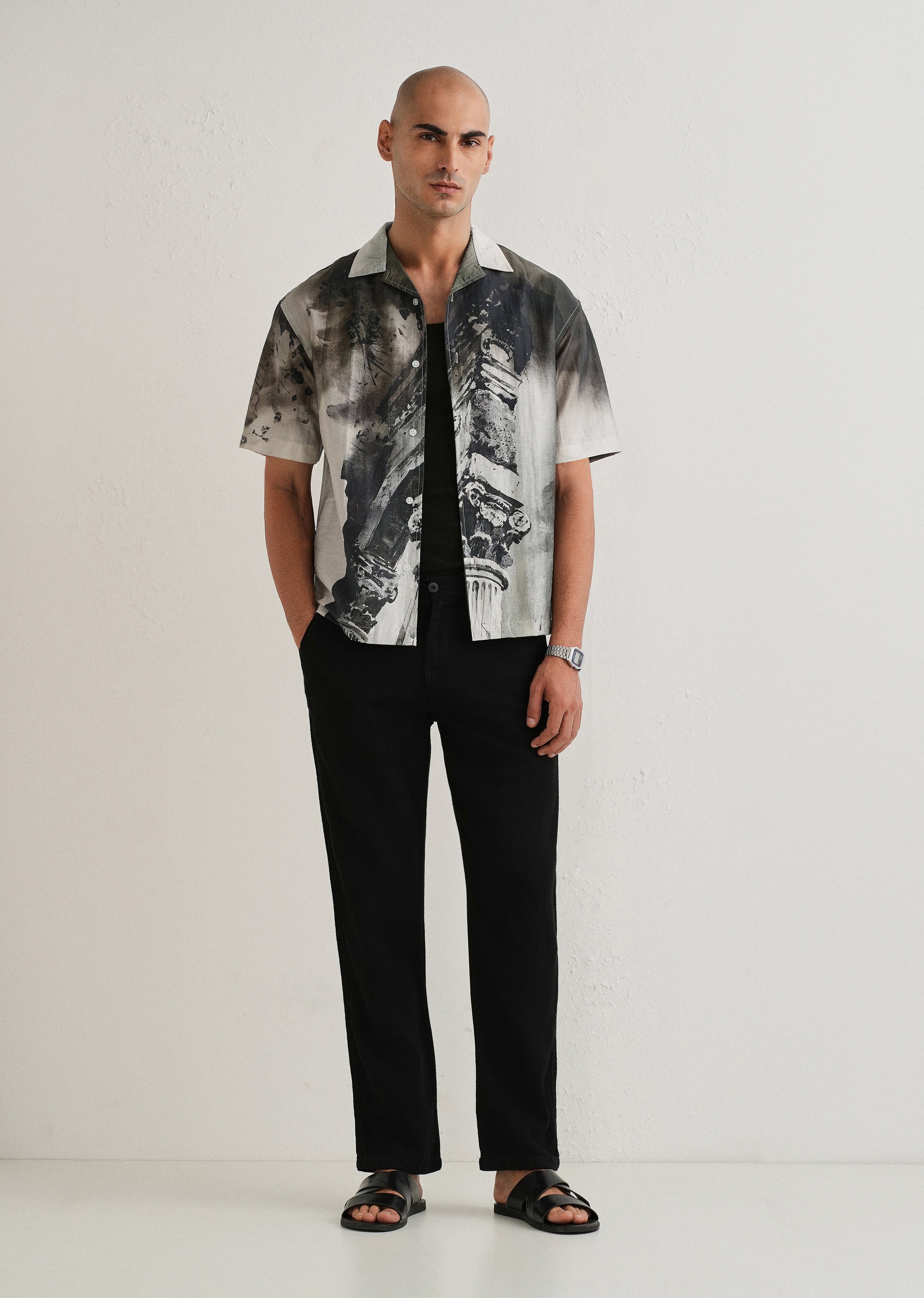 Dark Olive Wash Placement Print Shirt