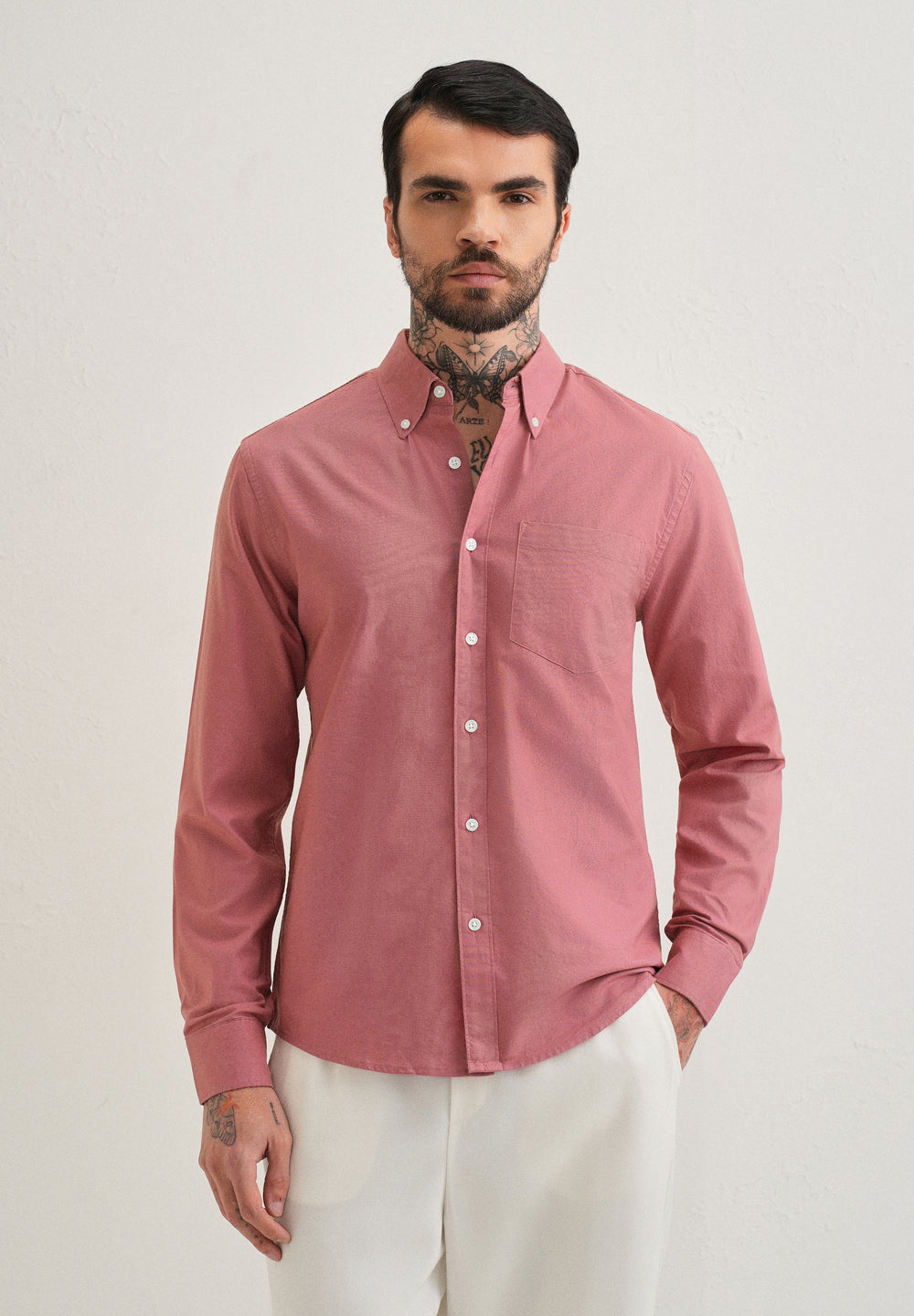 Dark Peach Plain Cotton Oxford Shirt
