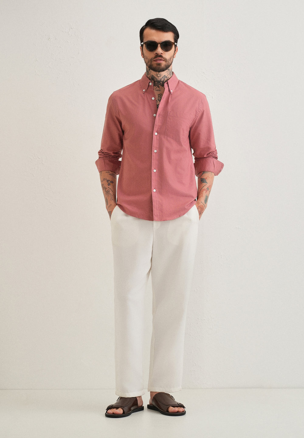 Dark Peach Plain Cotton Oxford Shirt