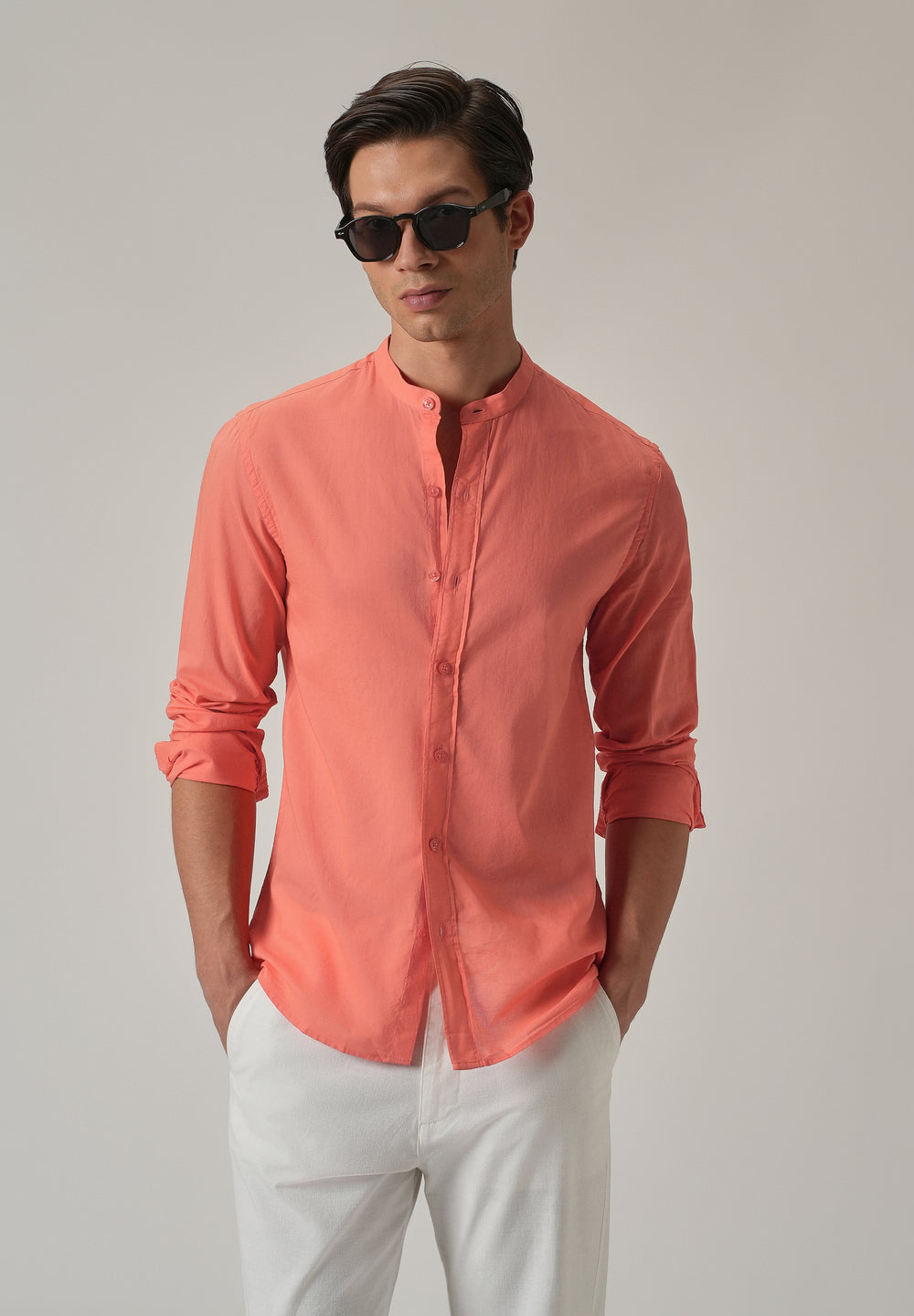 Dark Peach Plain Cotton Shirt