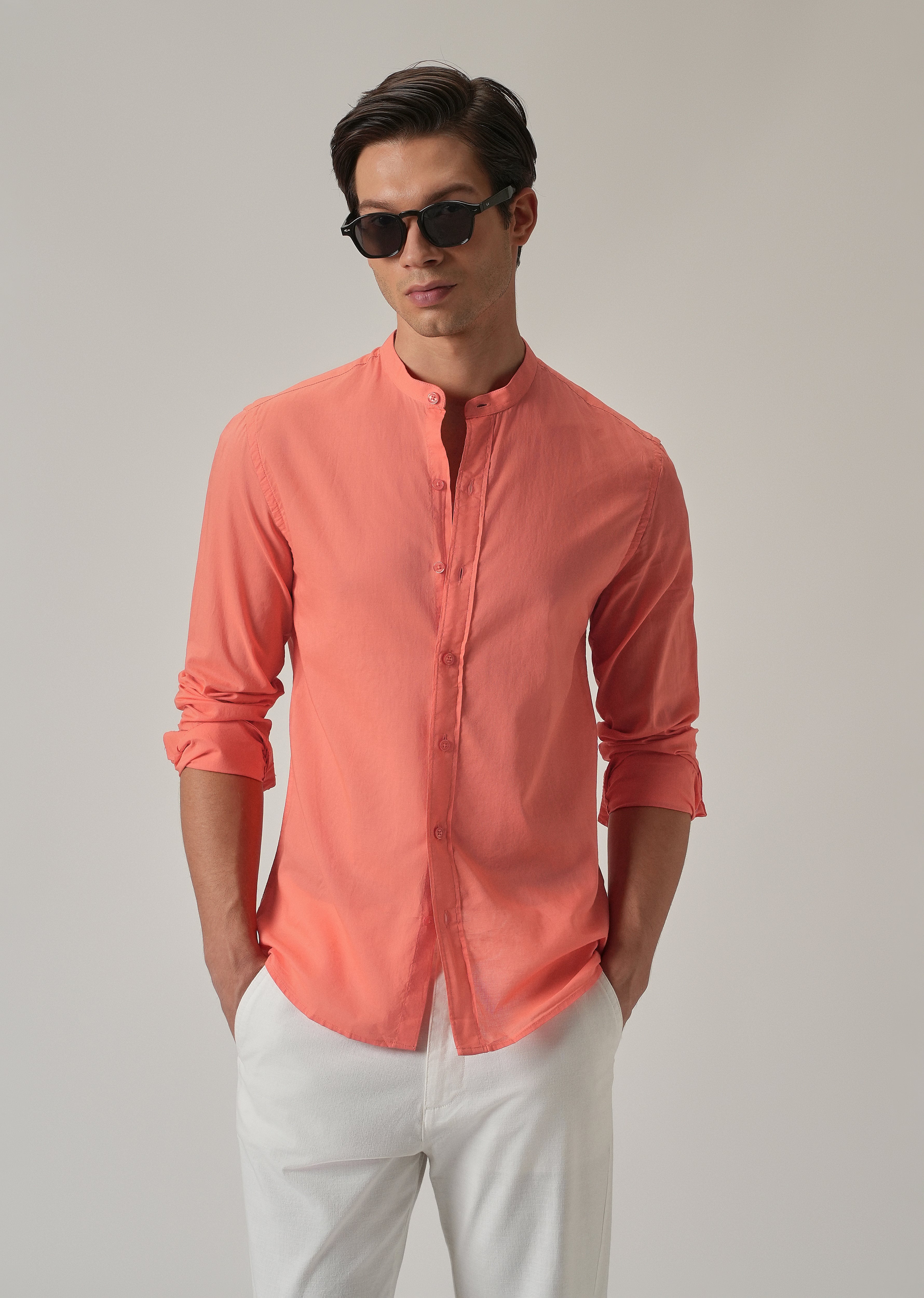 Dark Peach Plain Cotton Shirt