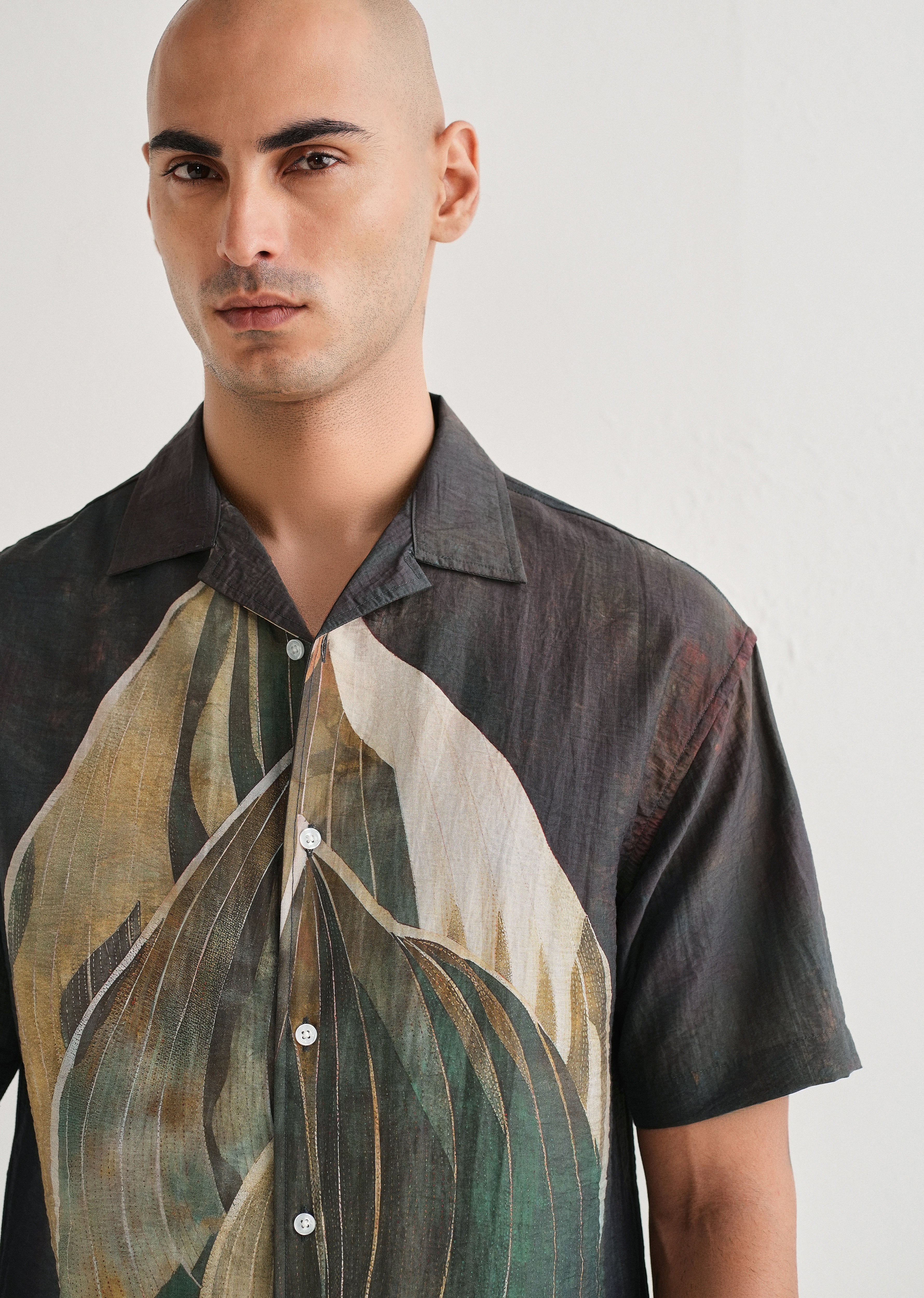 Dark Tropical Placement Print Shirt
