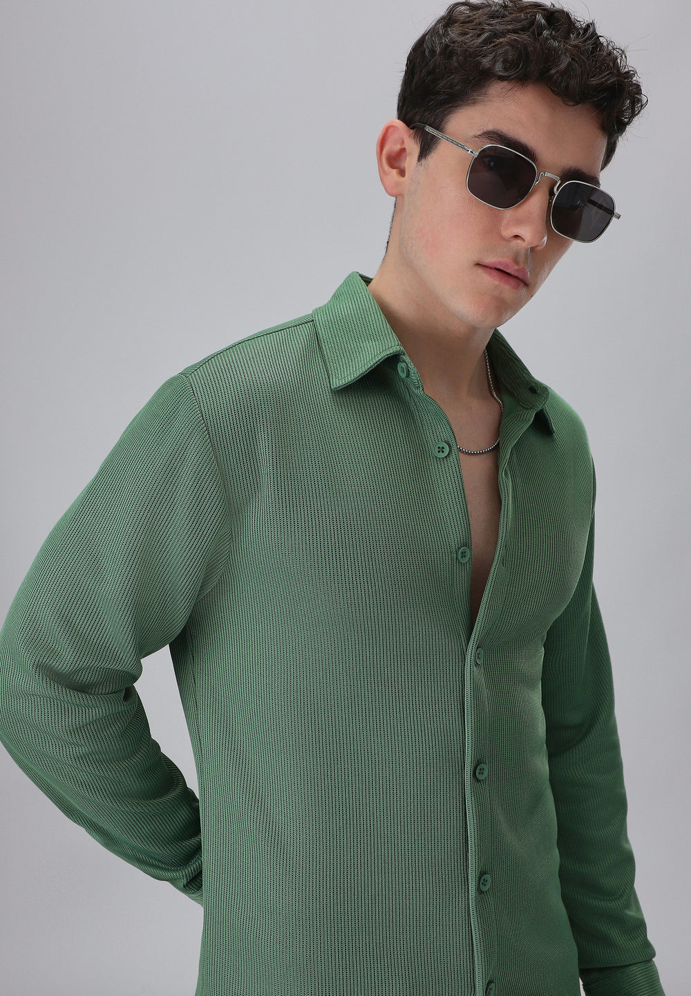Sage Green Plain Knitted Shirt