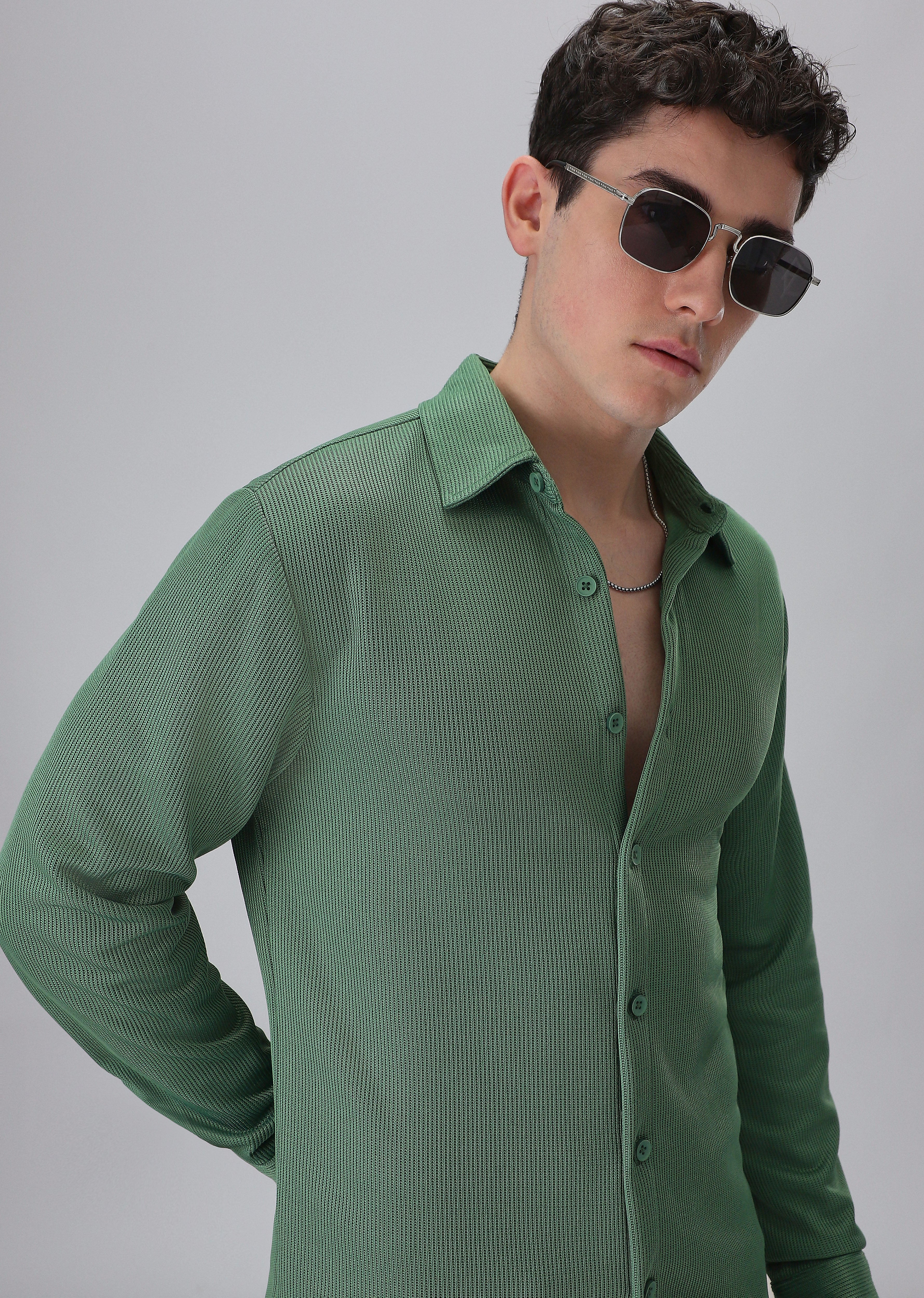 Sage Green Plain Knitted Shirt