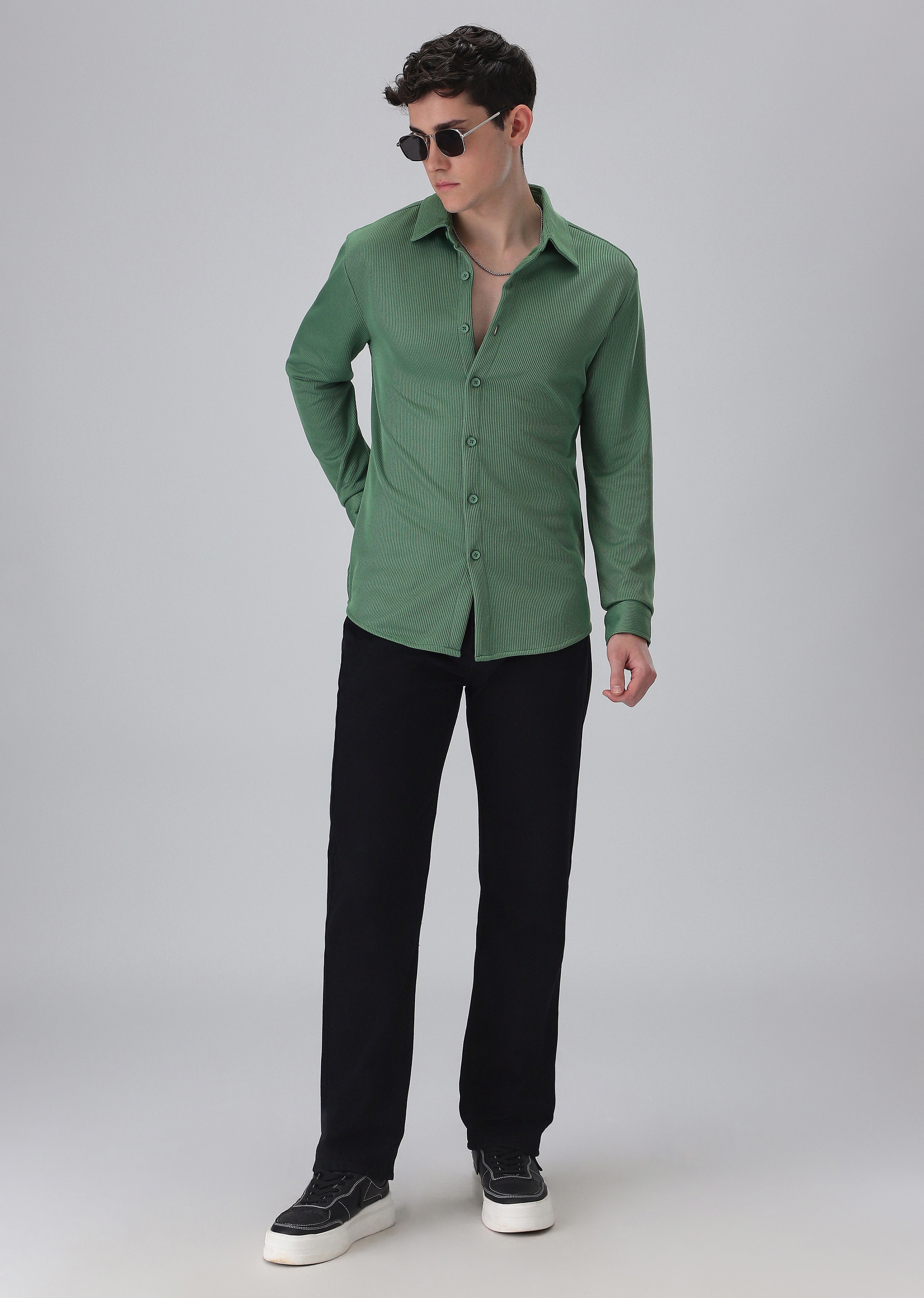 Sage Green Plain Knitted Shirt