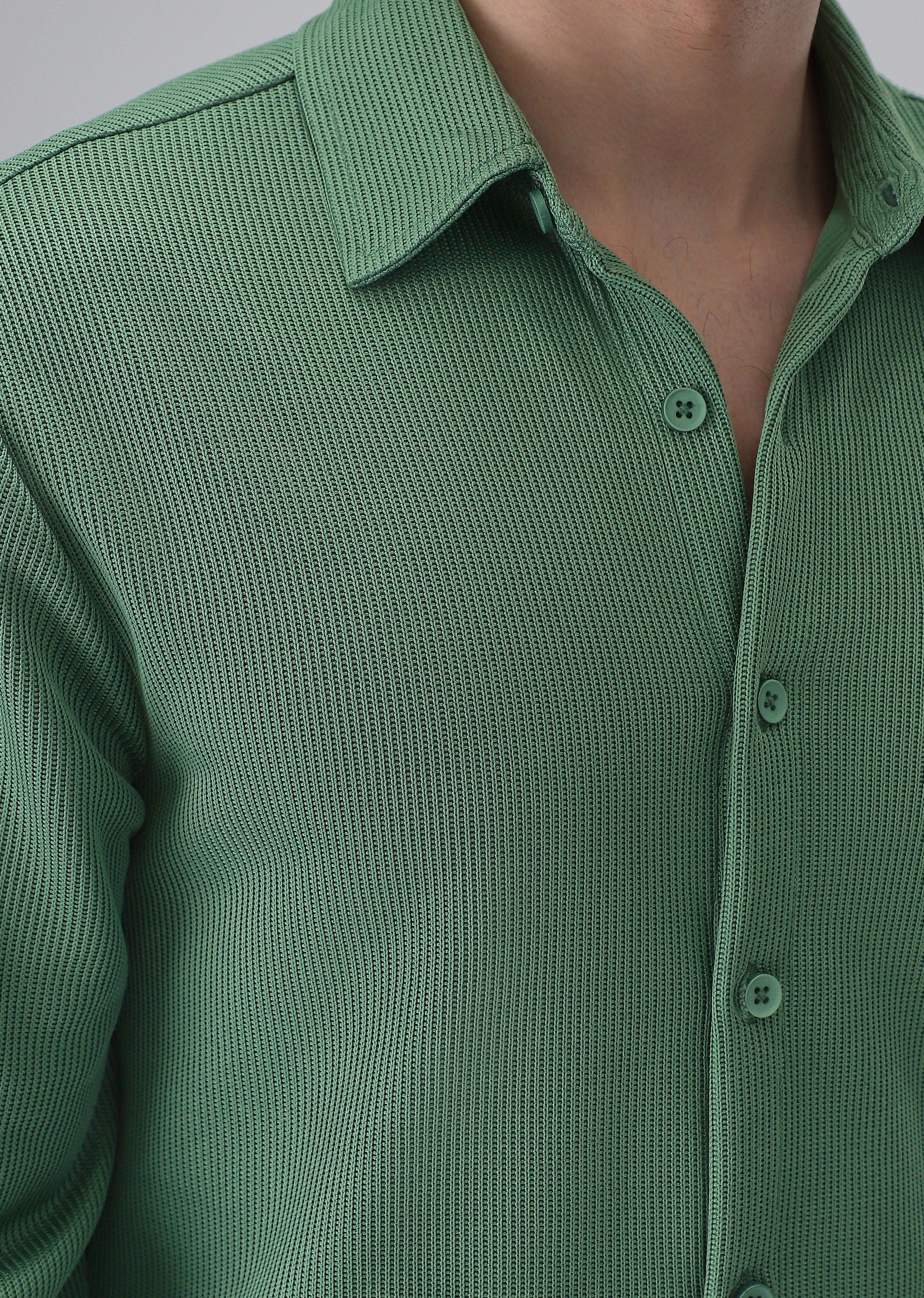 Sage Green Plain Knitted Shirt