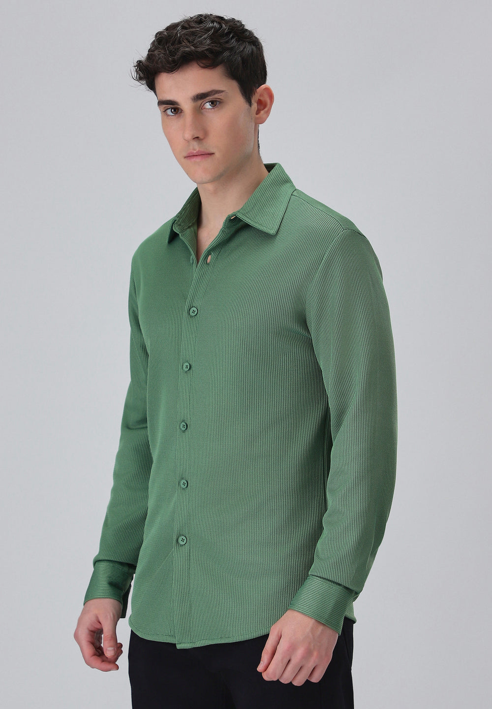 Sage Green Plain Knitted Shirt