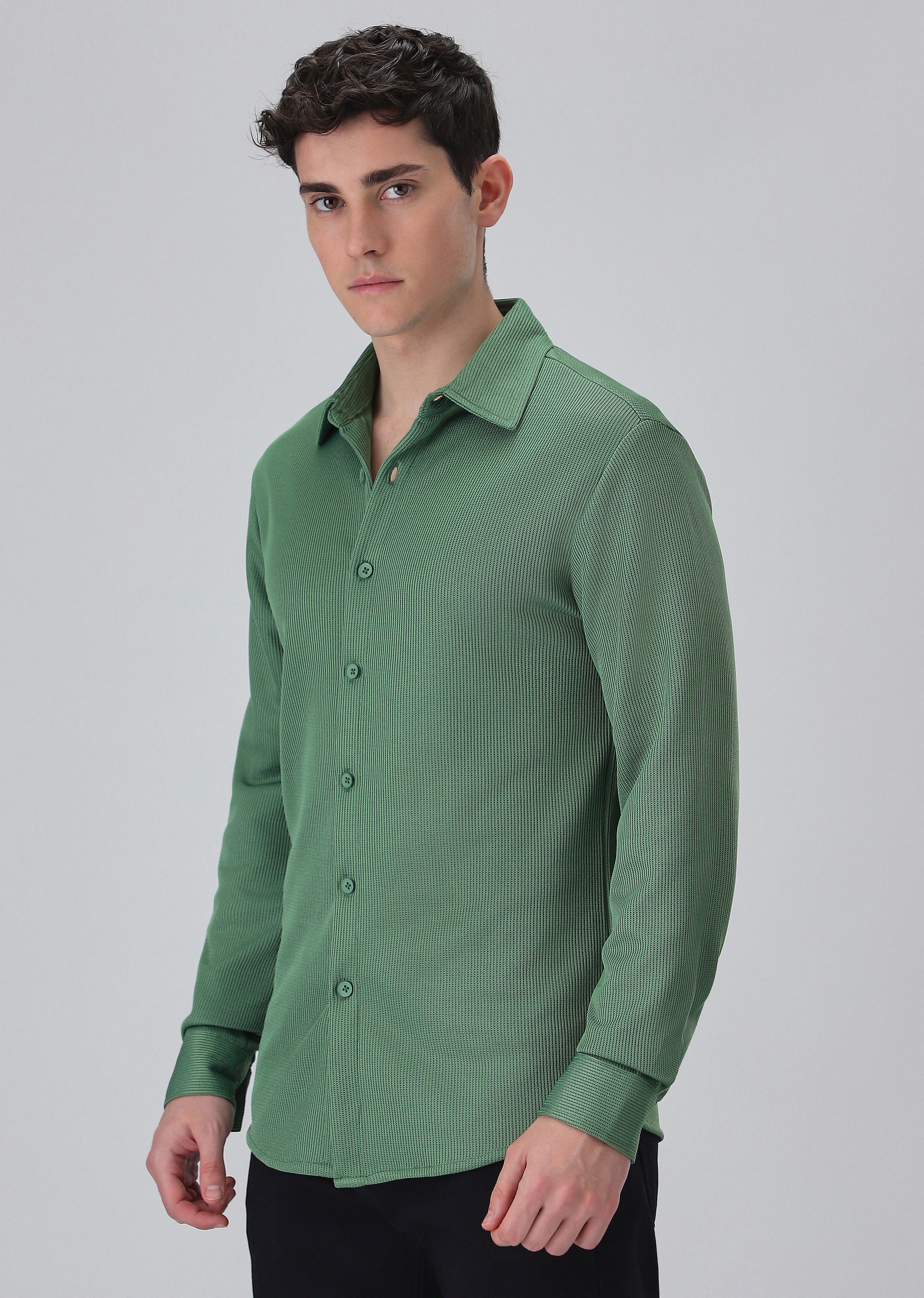 Sage Green Plain Knitted Shirt