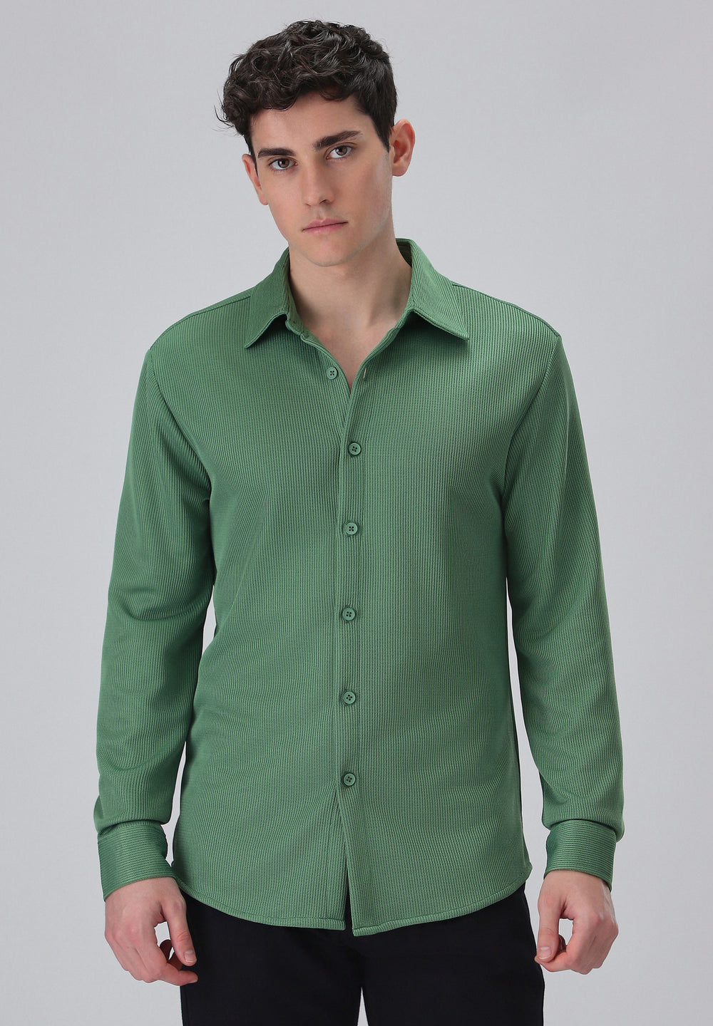 Sage Green Plain Knitted Shirt