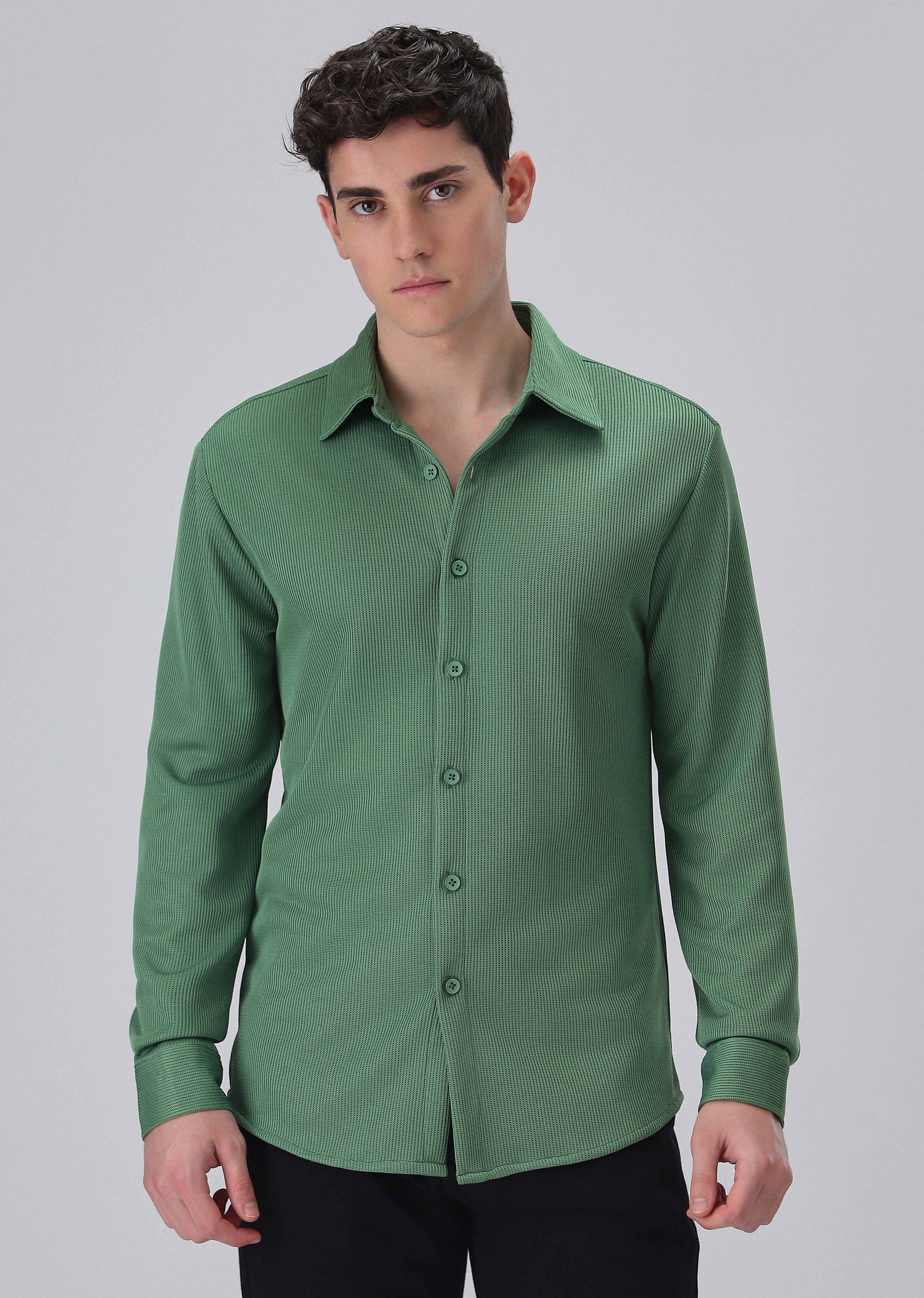 Sage Green Plain Knitted Shirt