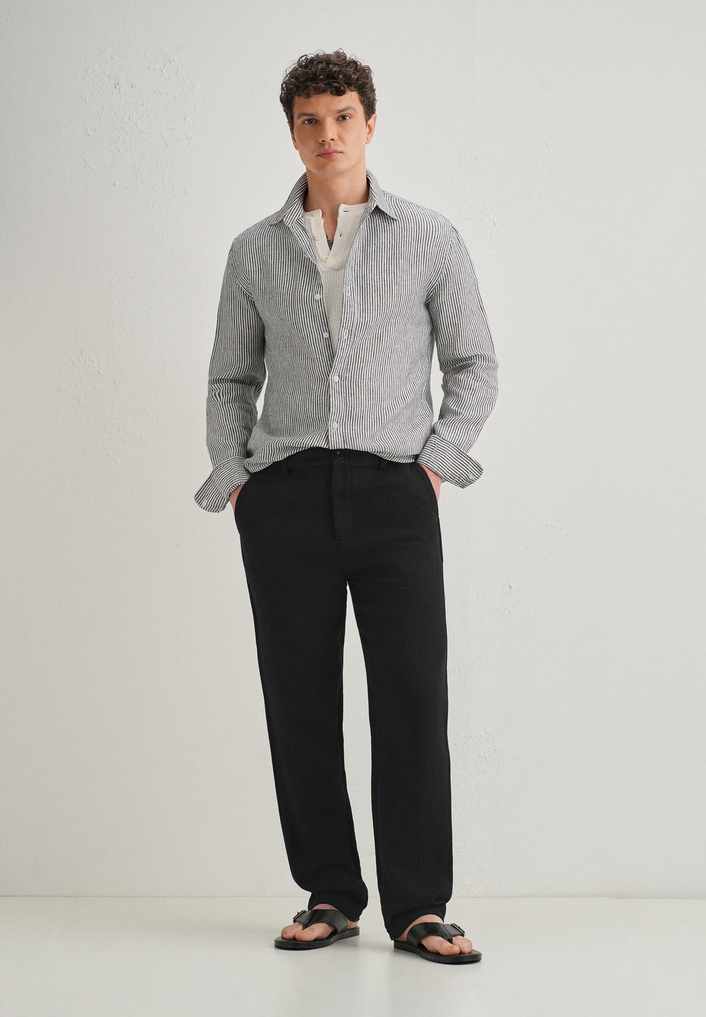 Deep Black Crinkled Cotton Trouser