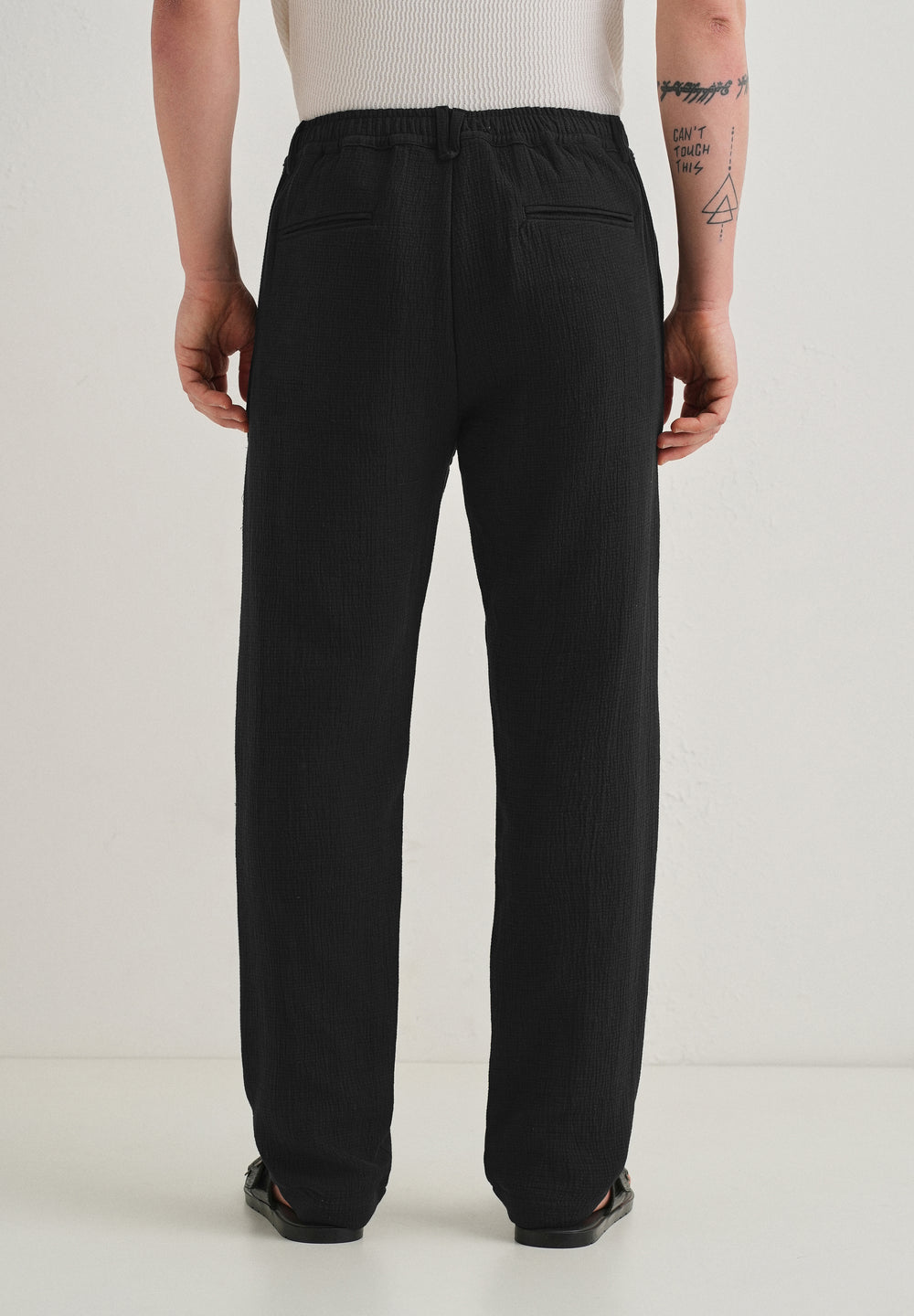 Deep Black Crinkled Cotton Trouser