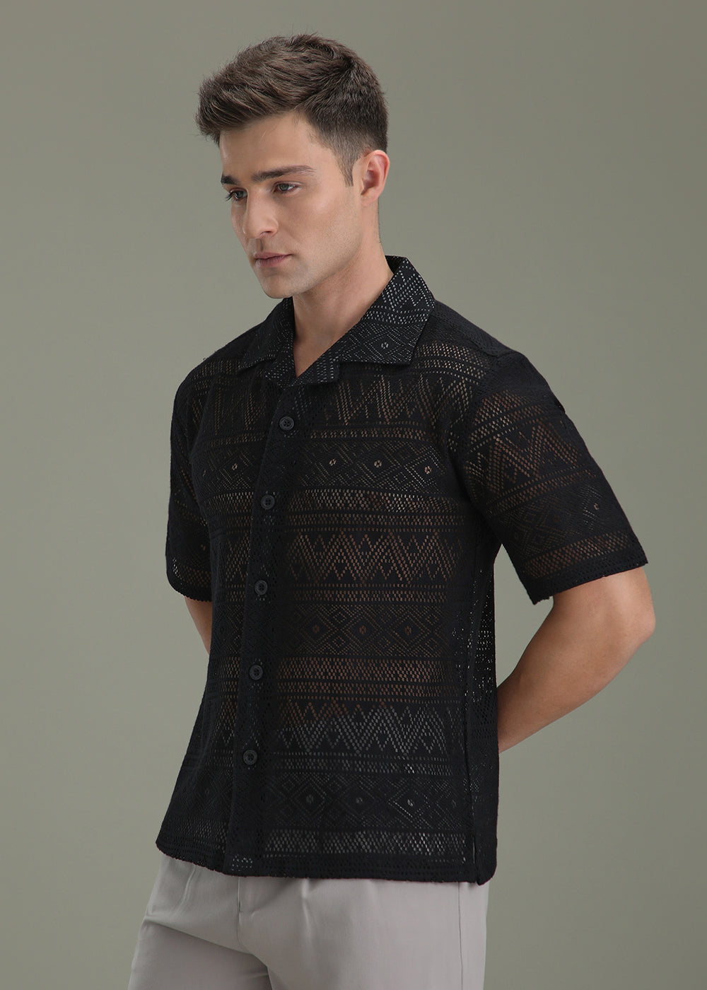 Deep Black Crochet Shirt