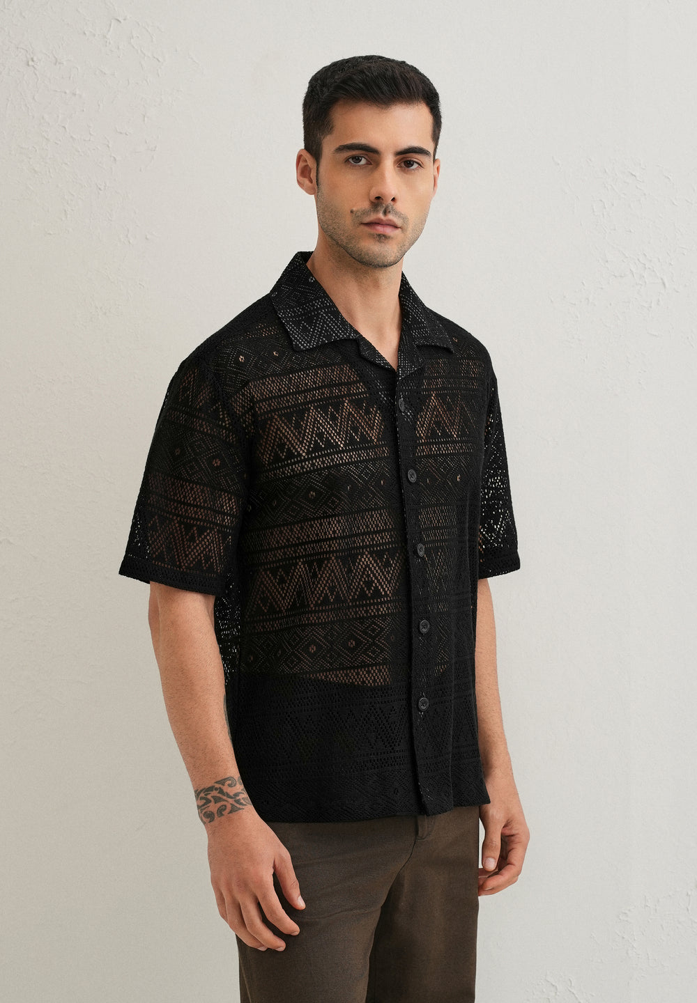 Deep Black Crochet Shirt