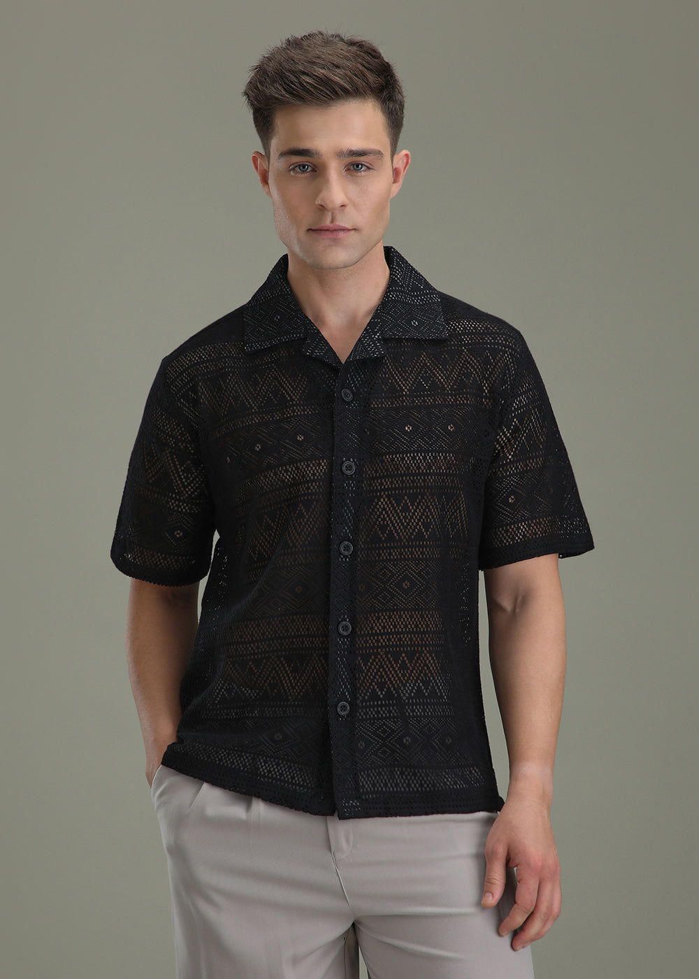 Deep Black Crochet Shirt