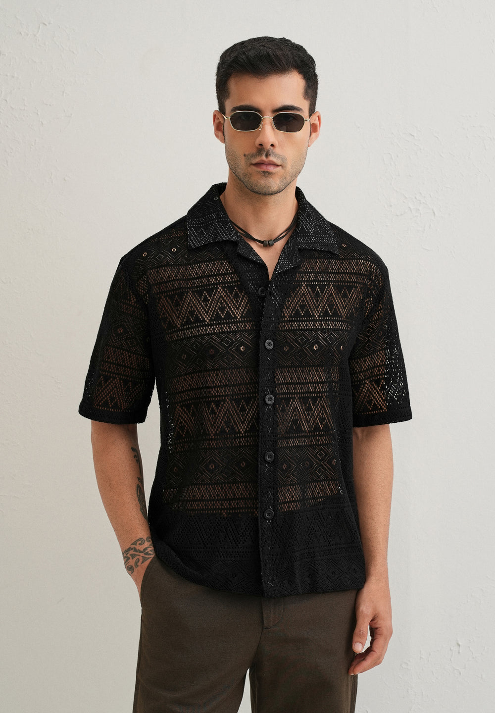 Deep Black Crochet Shirt