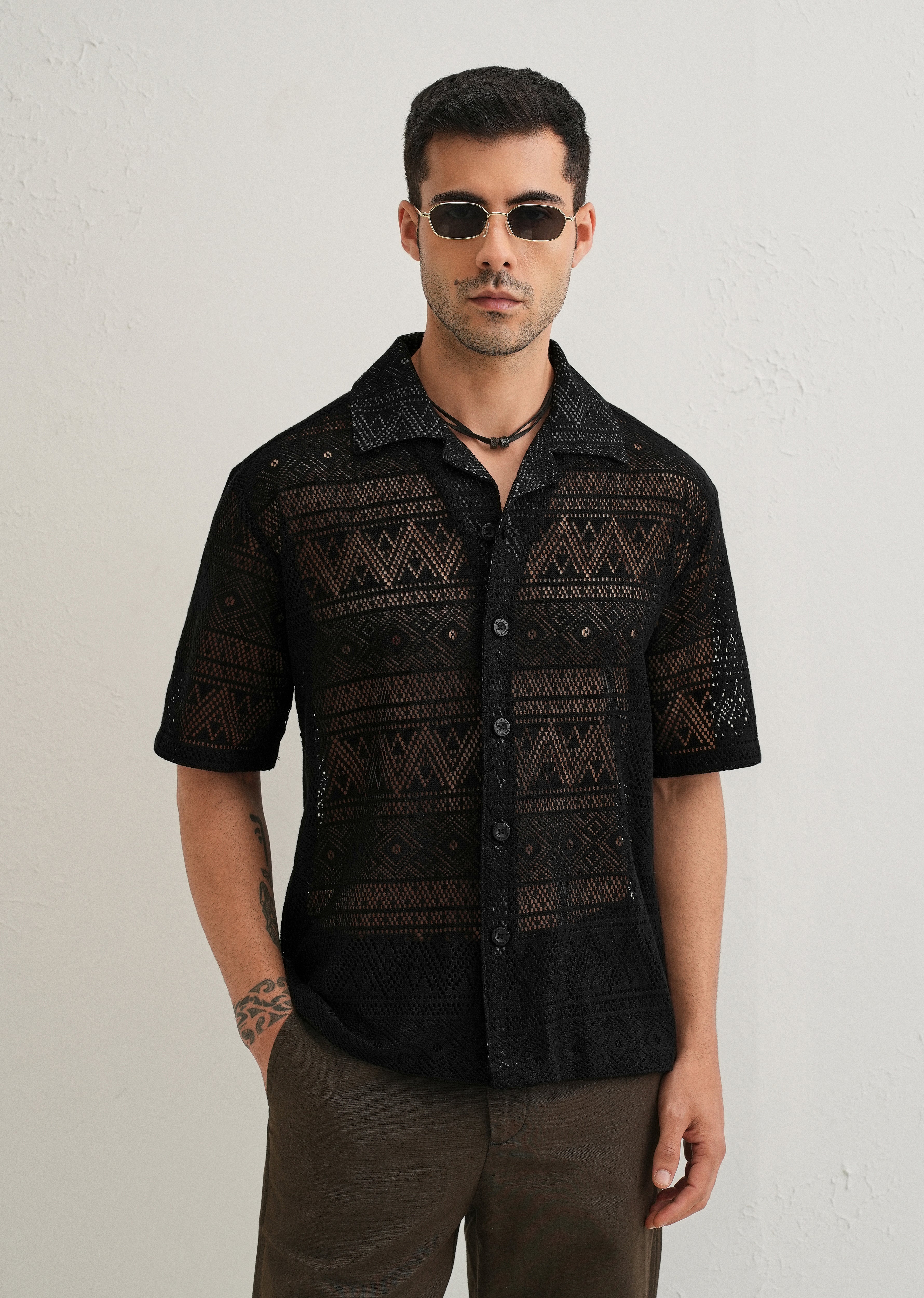 Deep Black Crochet Shirt
