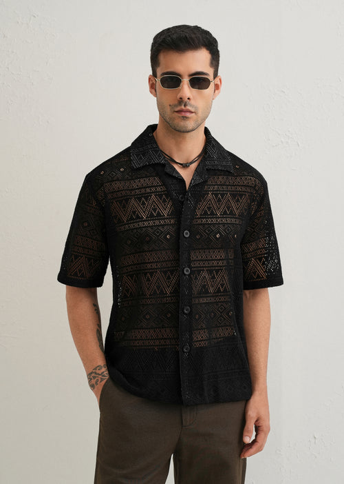 Deep Black Crochet Shirt