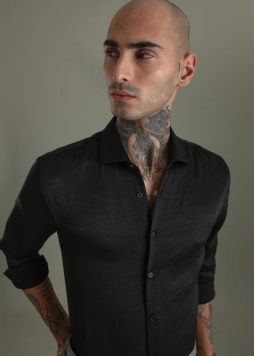 Deep Black Crushed Satin Shirt