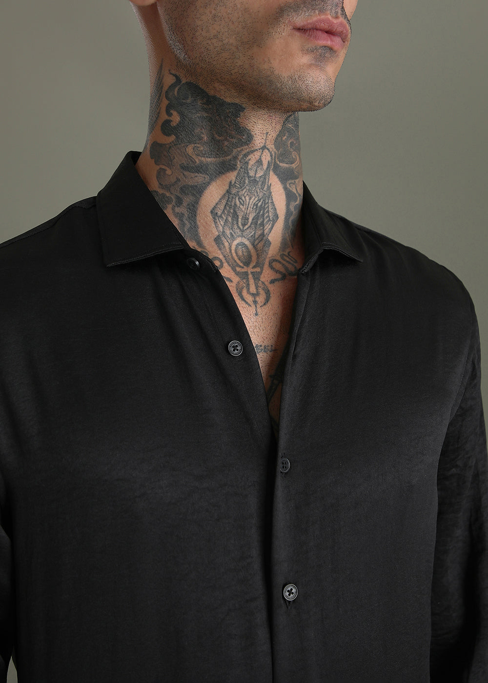 Deep Black Crushed Satin Shirt