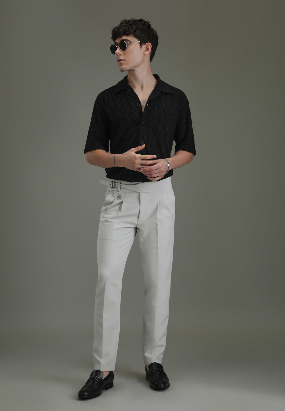 Deep Black Jacquard Towelling Camp Shirt