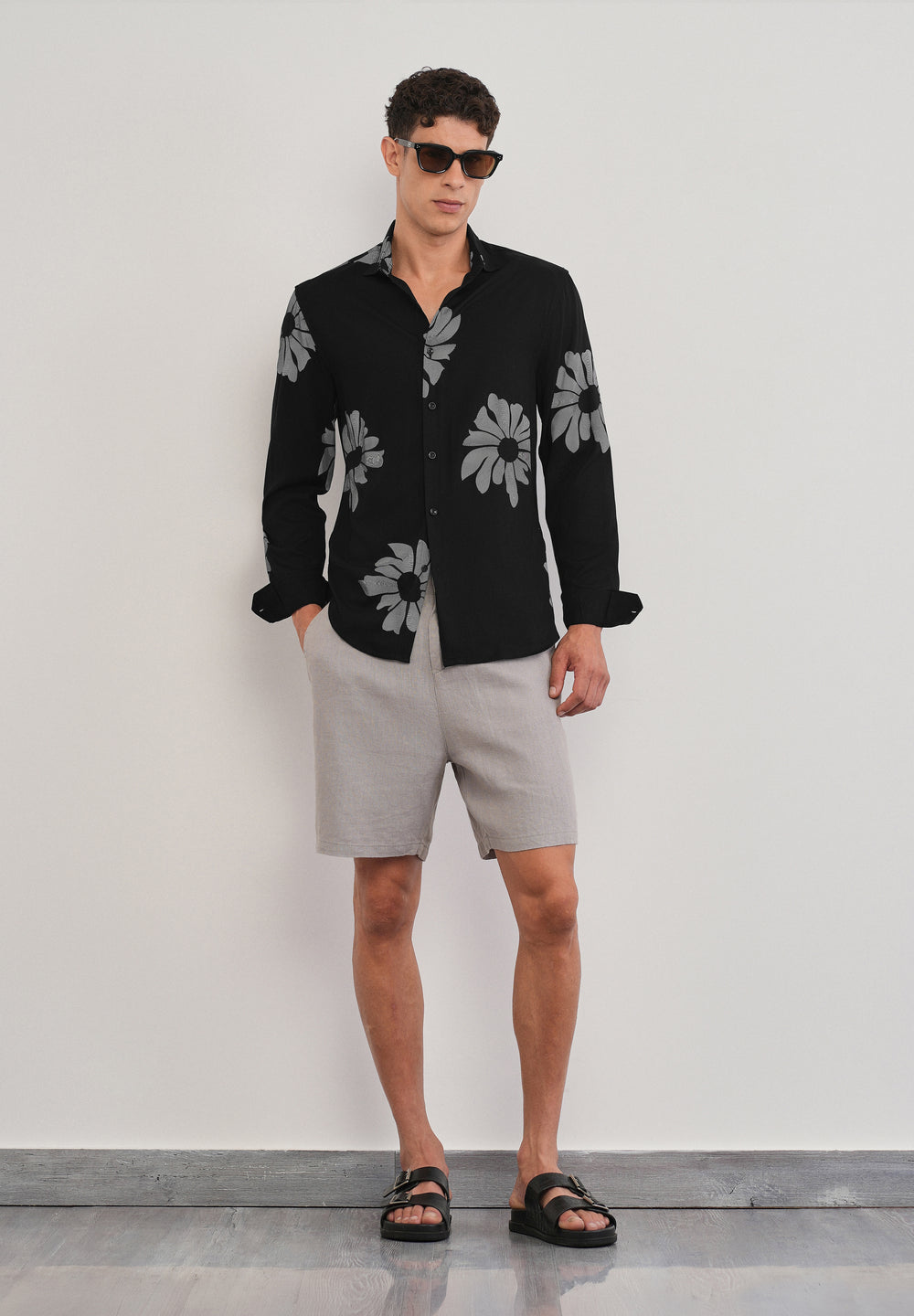 Black Linear Floral Print Shirt