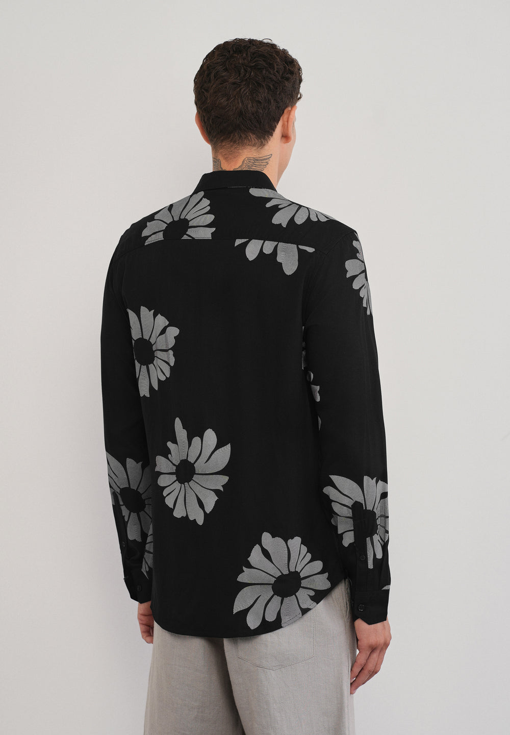 Black Linear Floral Print Shirt